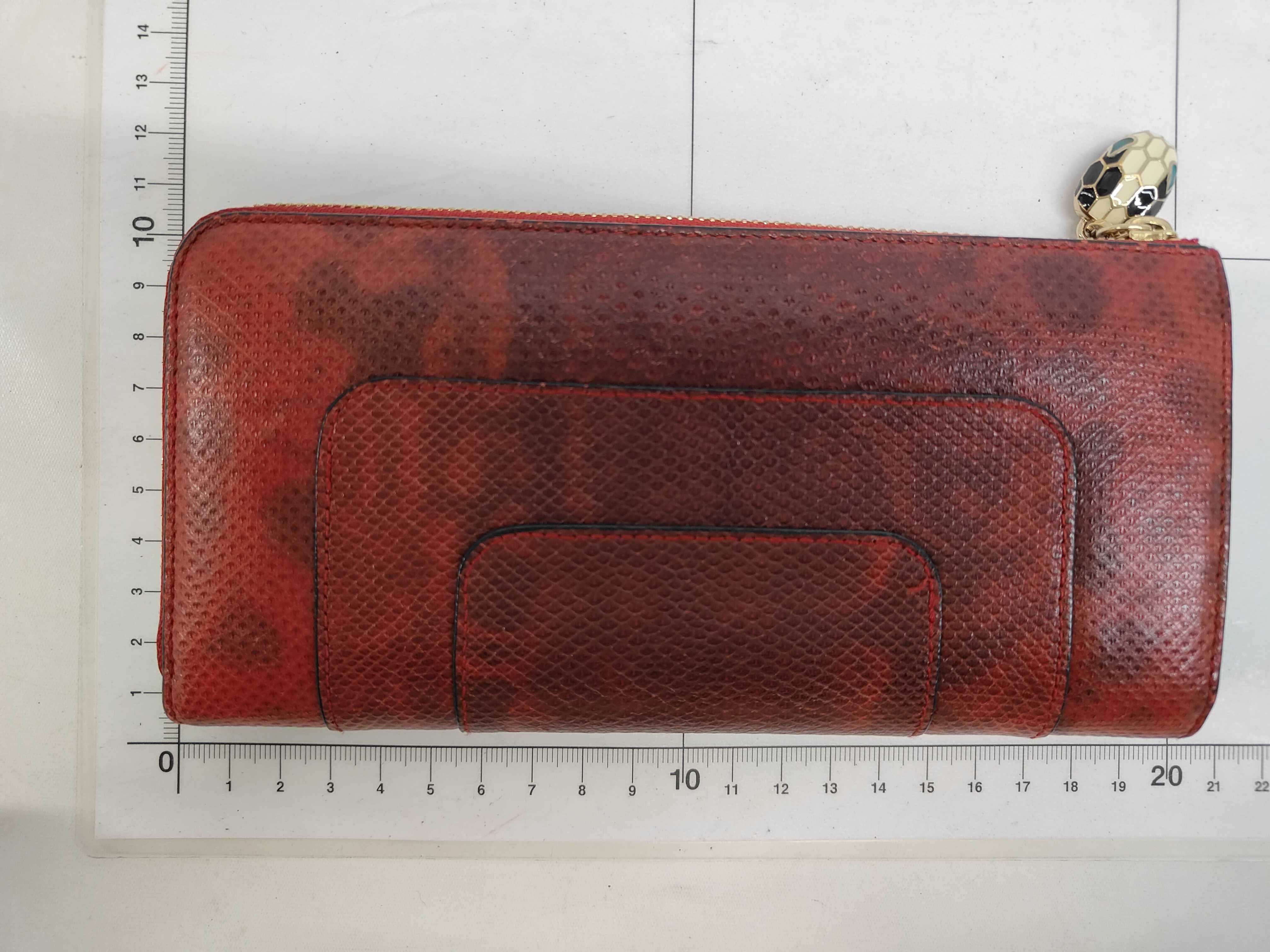 Bulgari Serpenti Forever Red Karung Skin Zip Around Wallet