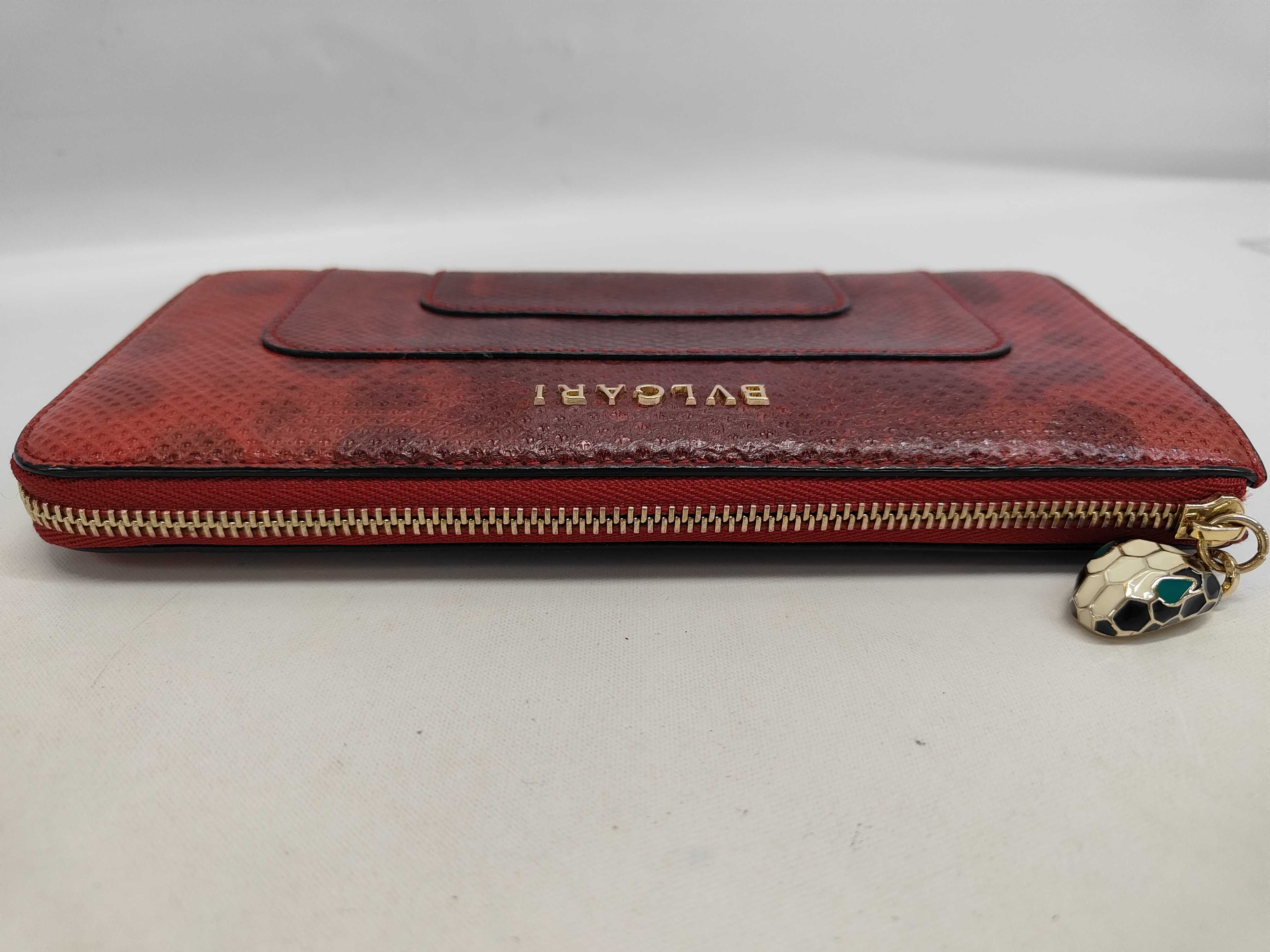 Bulgari Serpenti Forever Red Karung Skin Zip Around Wallet