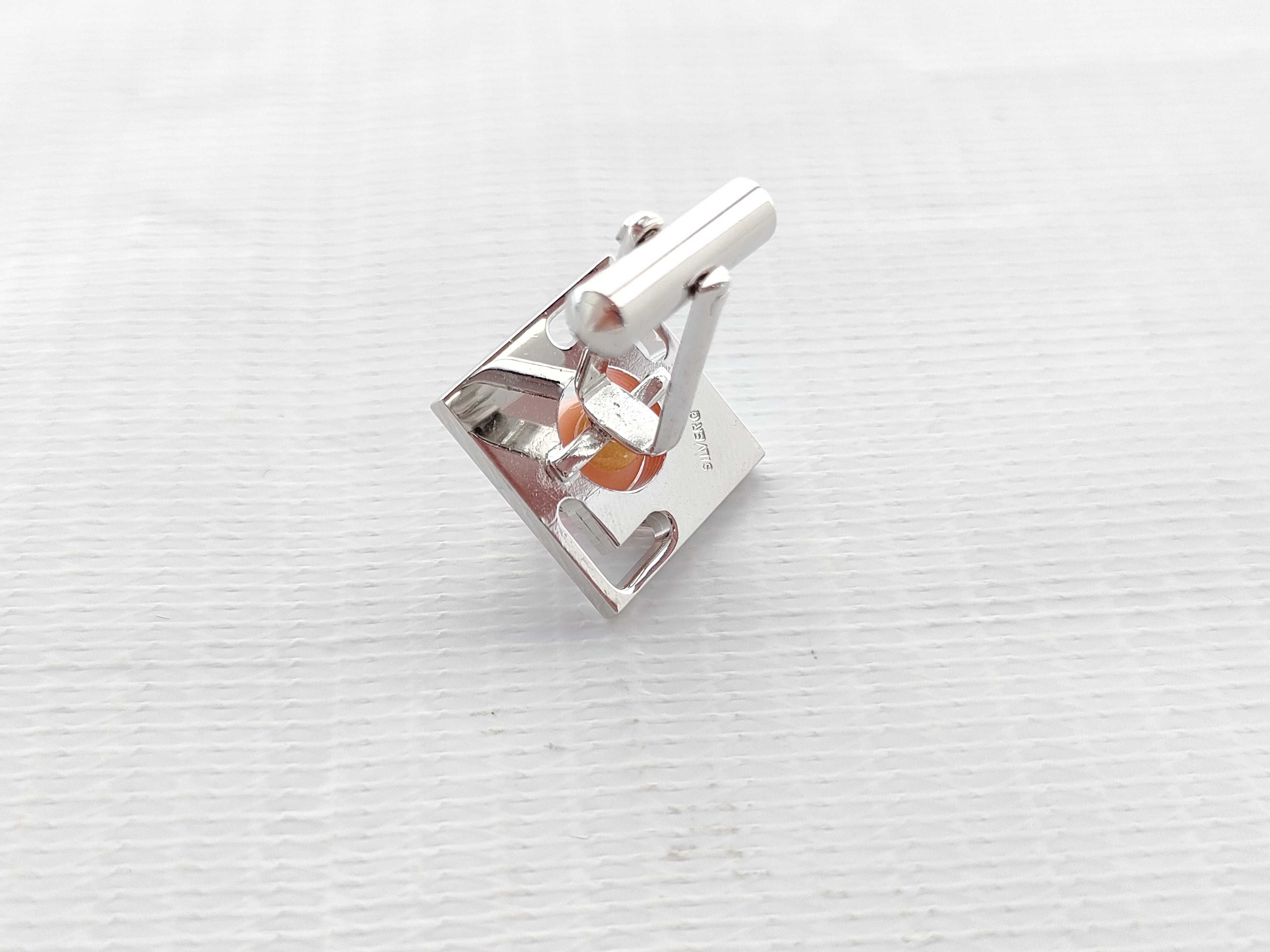 Mid-Century Modernist Silver and Salmon Antique Coral Cufflink and Tie Tack Set