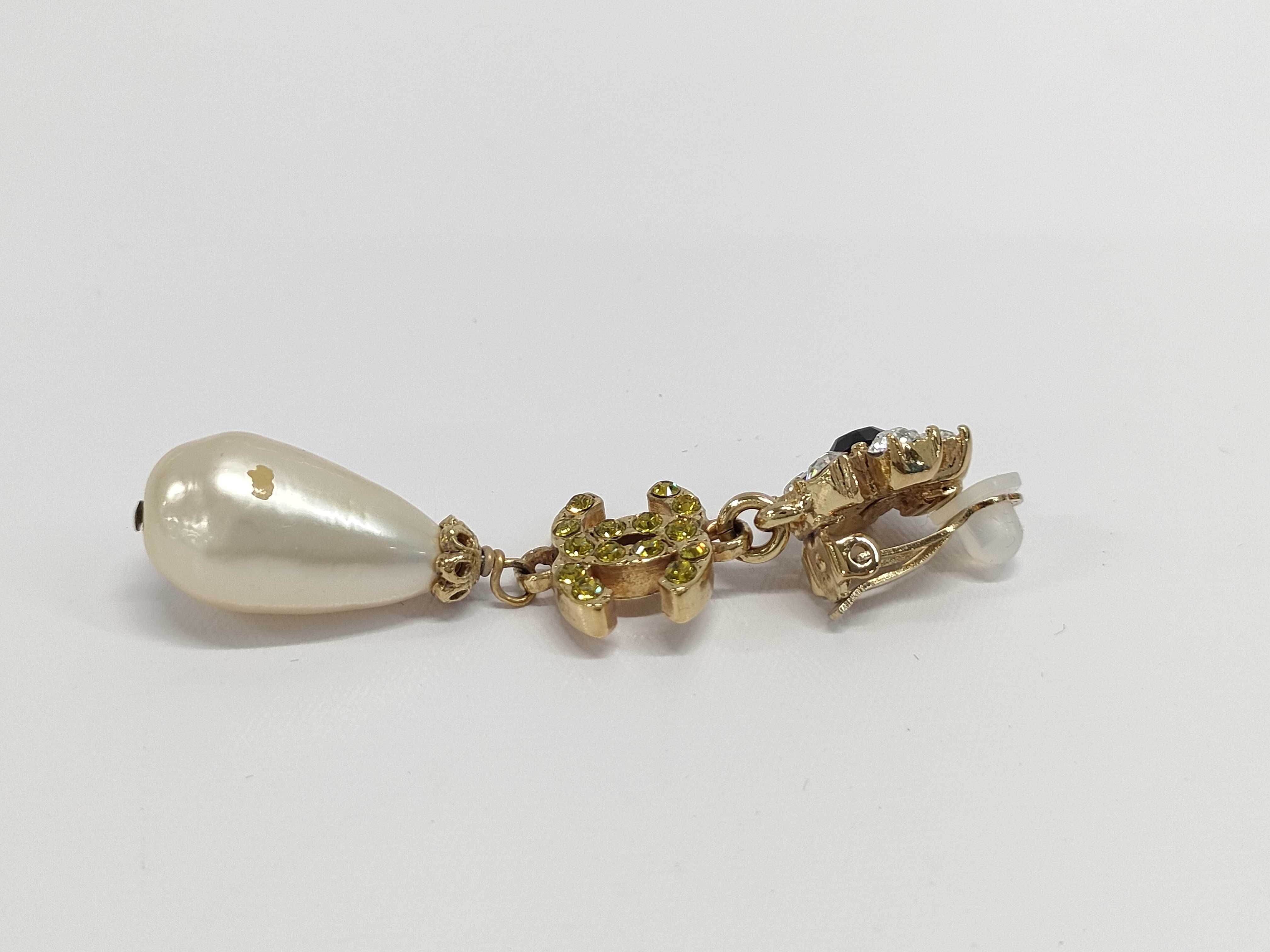 A Pair of Chanel Autumn 2005 Crystal and Faux Pearl CC Logo Drop Earrings