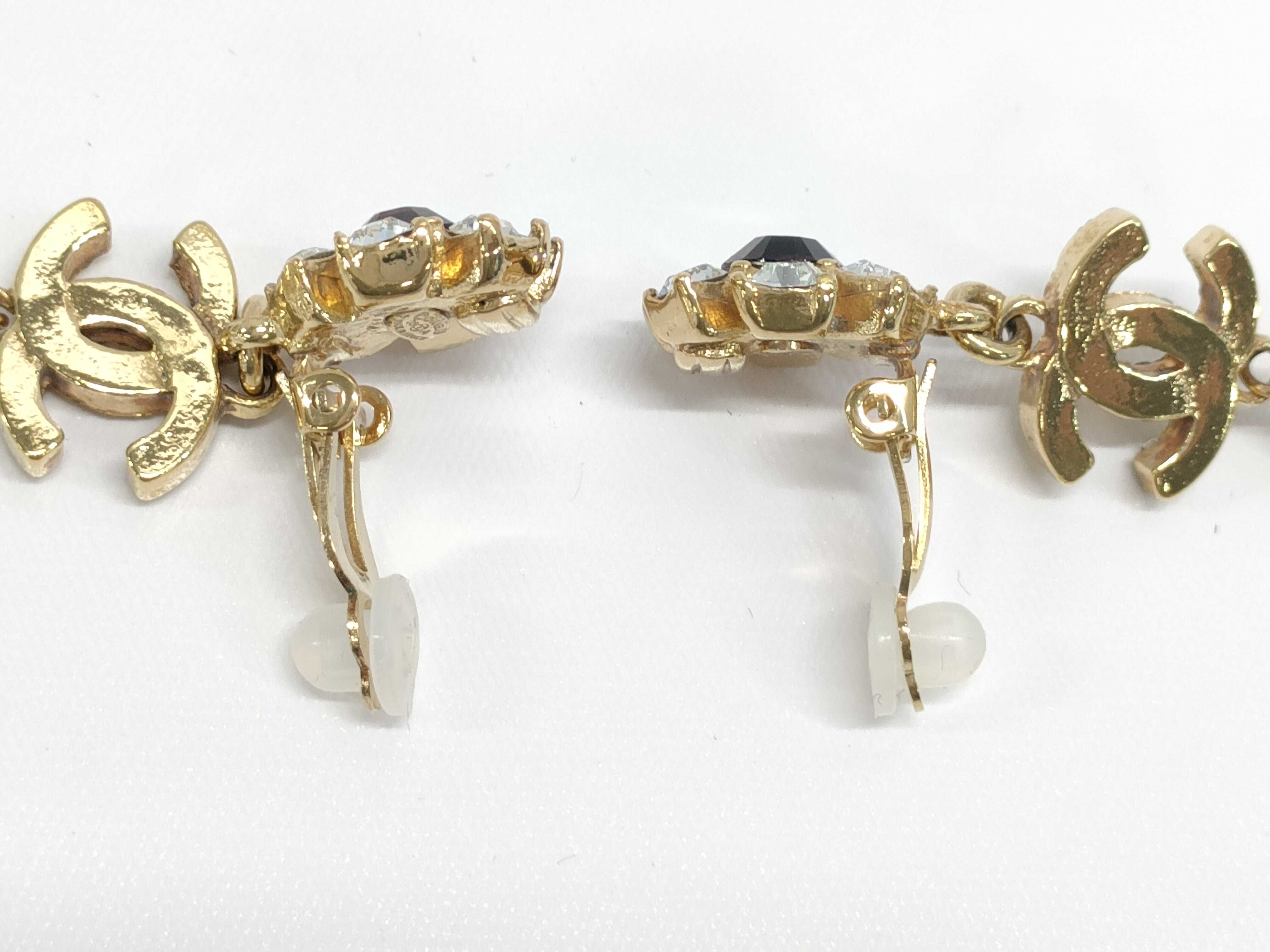 A Pair of Chanel Autumn 2005 Crystal and Faux Pearl CC Logo Drop Earrings