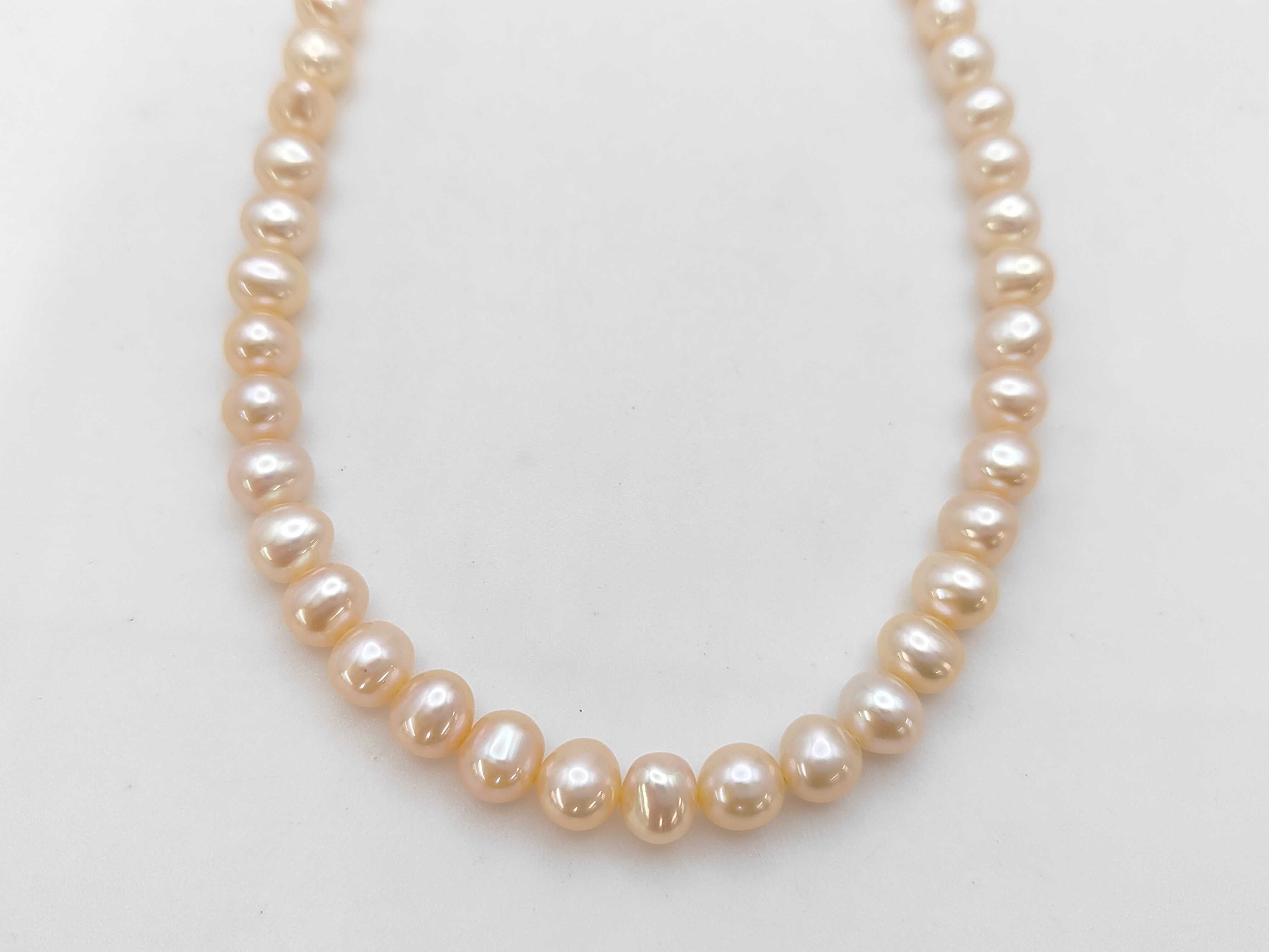Semi-Round Pink Freshwater Cultured Pearl Necklace with Silver Clasp