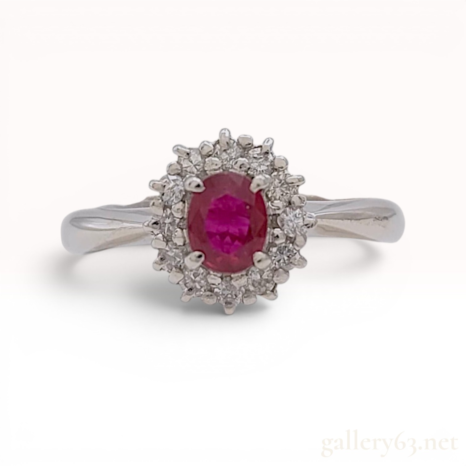 Platinum Ruby and Diamond Halo Cluster Ring