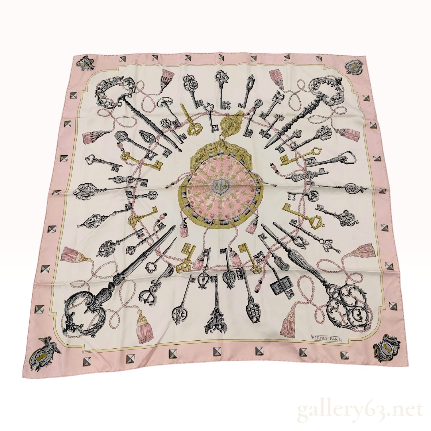 Hermes Paris Silk Carre 90 Scarf in Les Clefs Pattern