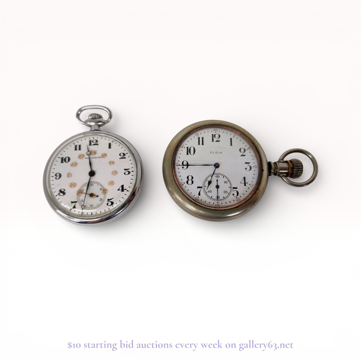 Two Vintage American Open Face Pocket Watches by Waltham and Elgin