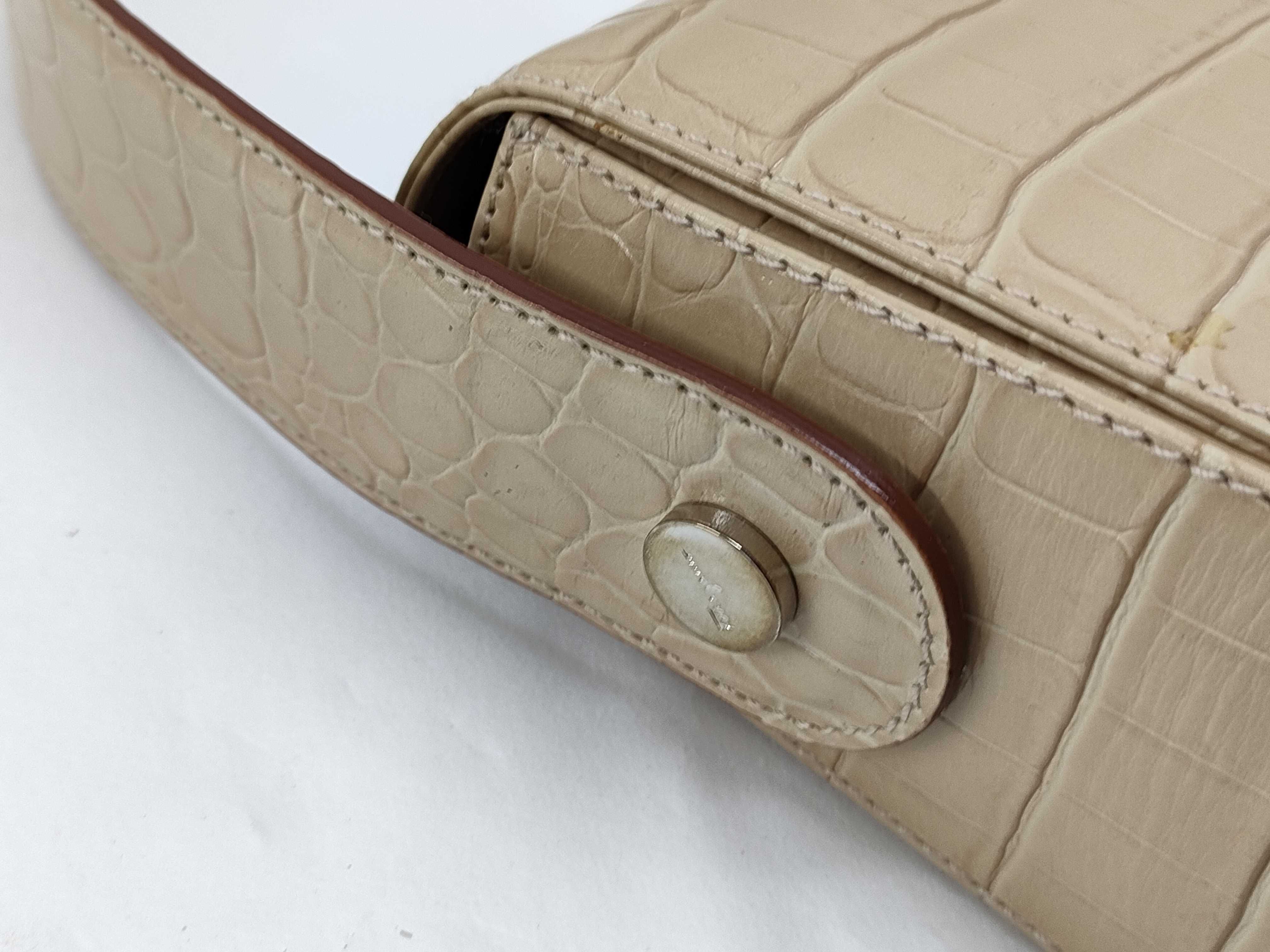Salvatore Ferragamo Beige Crocodile Leather Structured Top Handle Bag