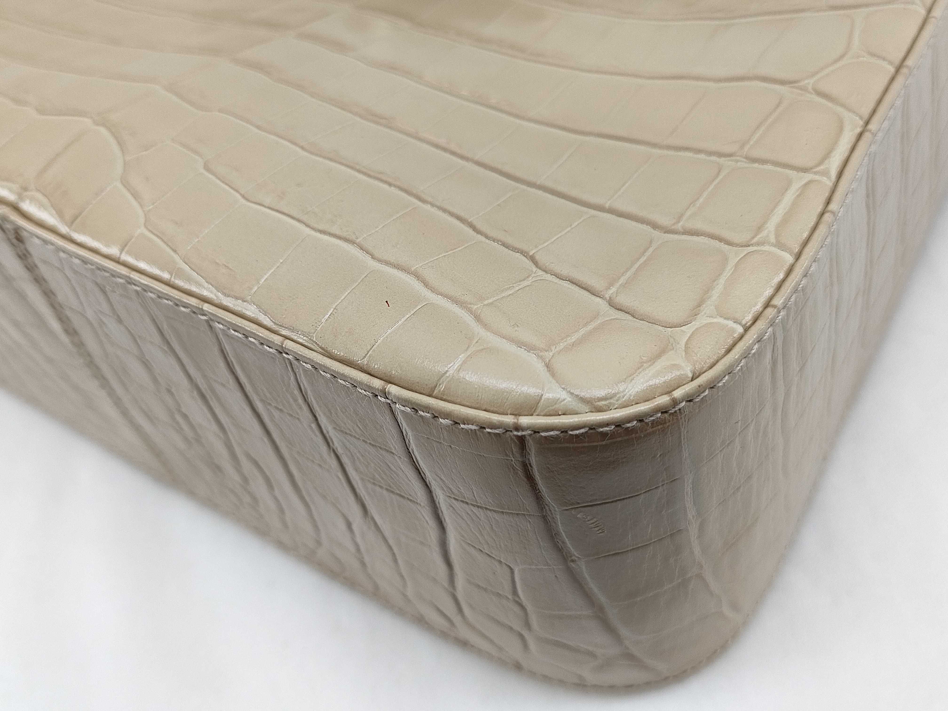 Salvatore Ferragamo Beige Crocodile Leather Structured Top Handle Bag