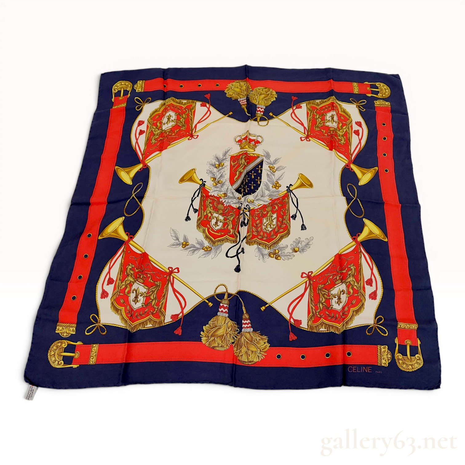 Celine Paris Heraldic Motif Silk Square Scarf