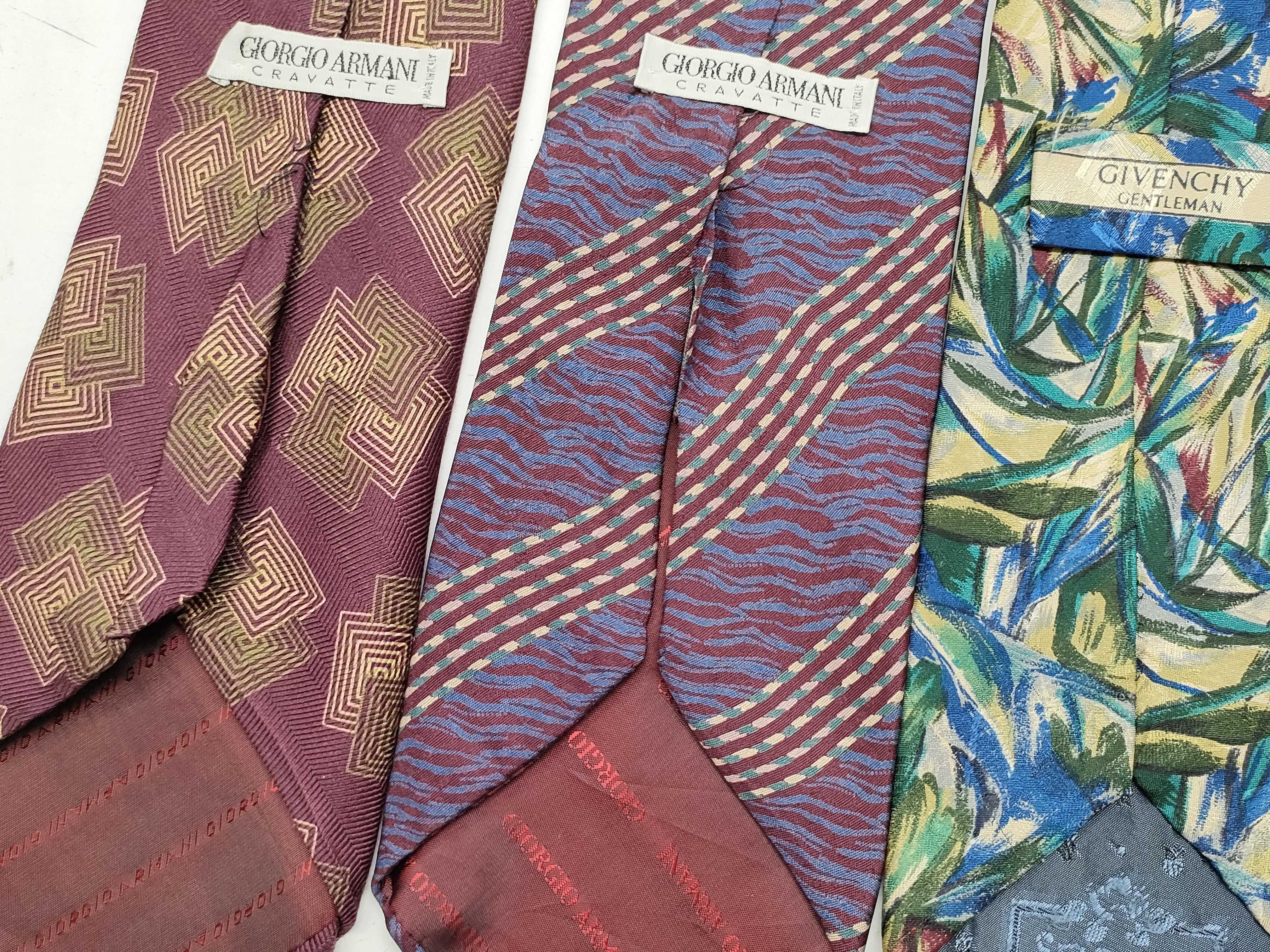 A Collection of Nine Designer Silk Neckties including Giorgio Armani, Givenchy, and Salvatore Ferragamo