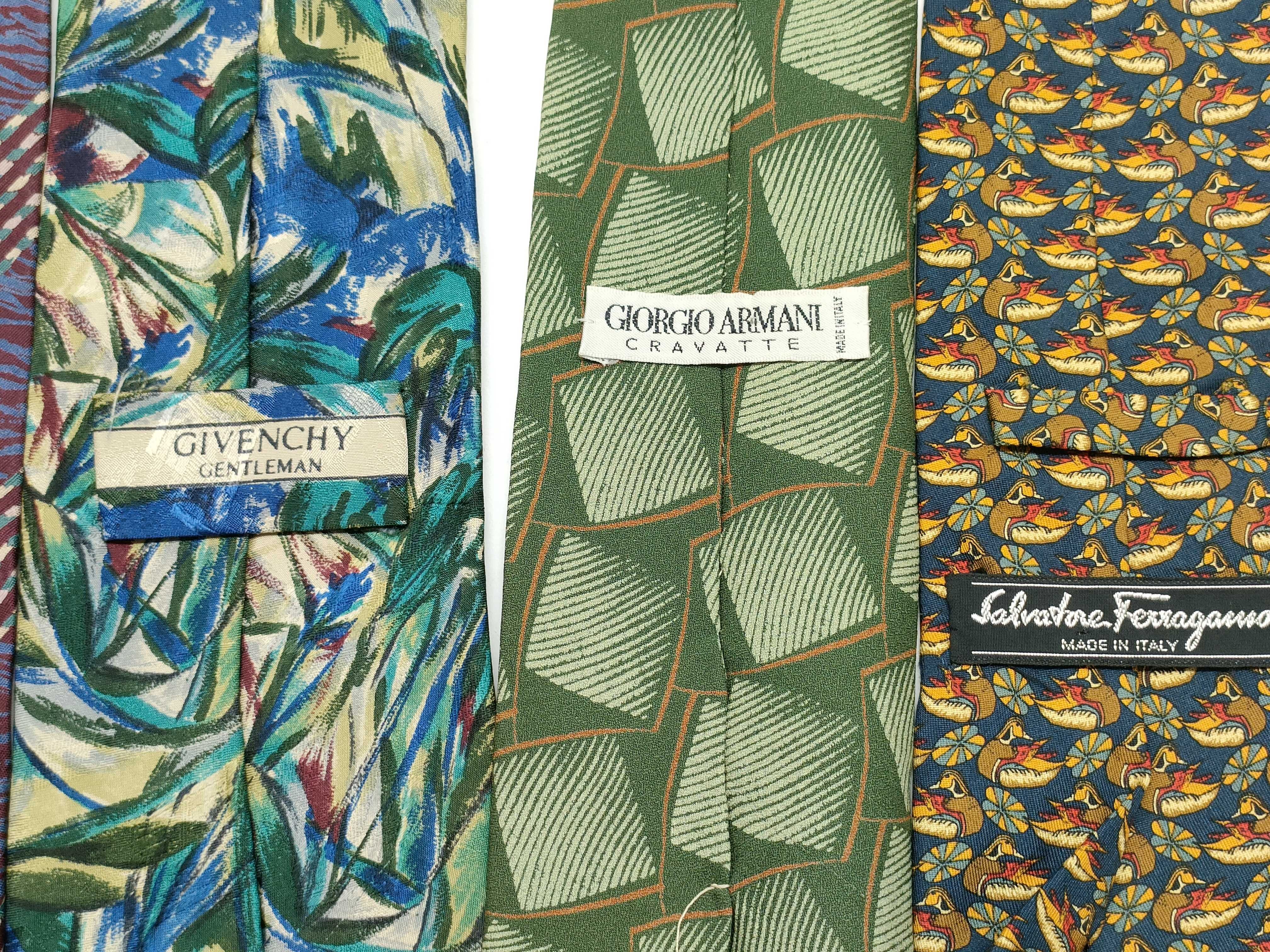 A Collection of Nine Designer Silk Neckties including Giorgio Armani, Givenchy, and Salvatore Ferragamo
