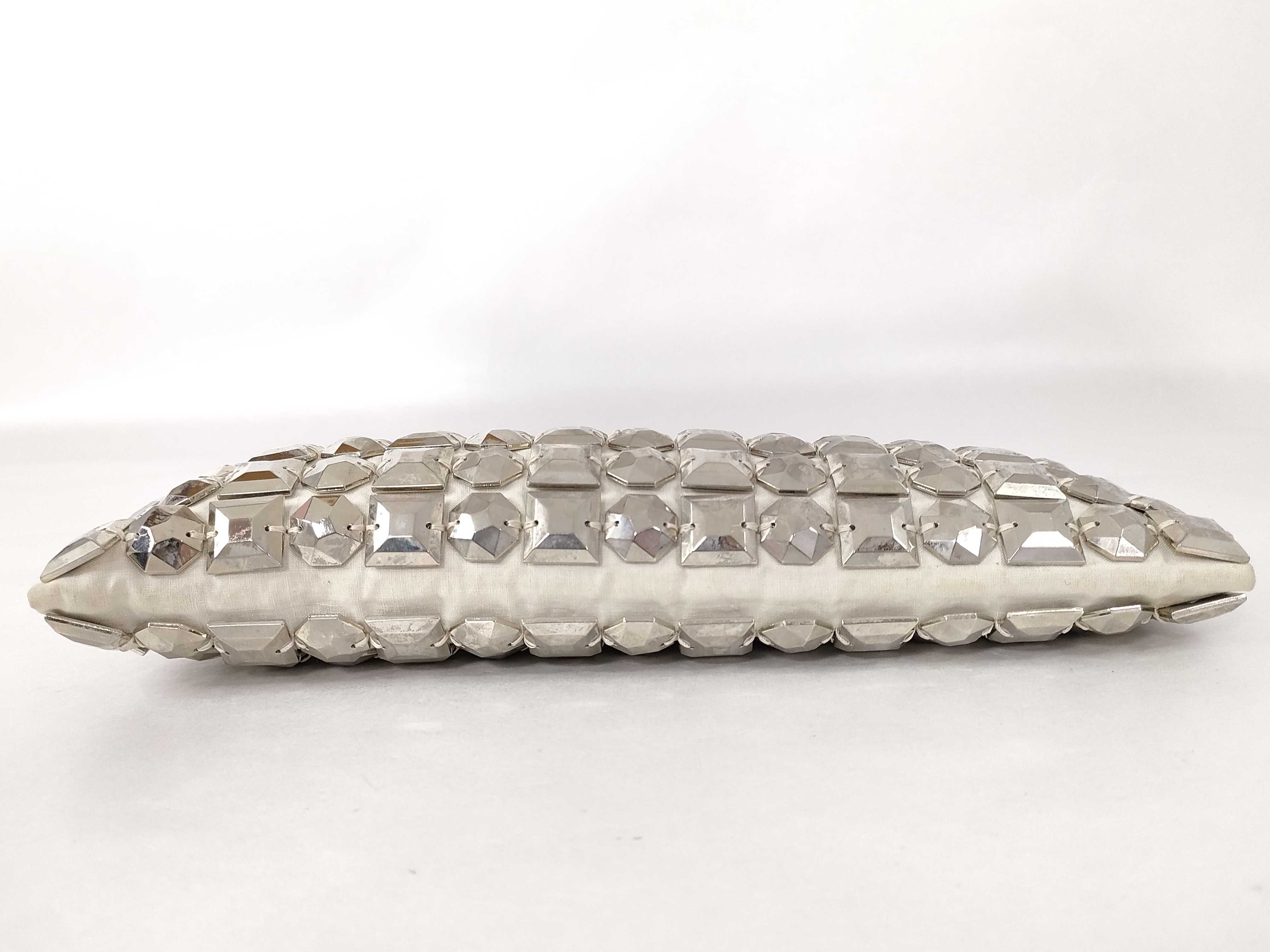 Burberry Studded Off-White Satin and Croc-Embossed Patent Leather Clutch Bag