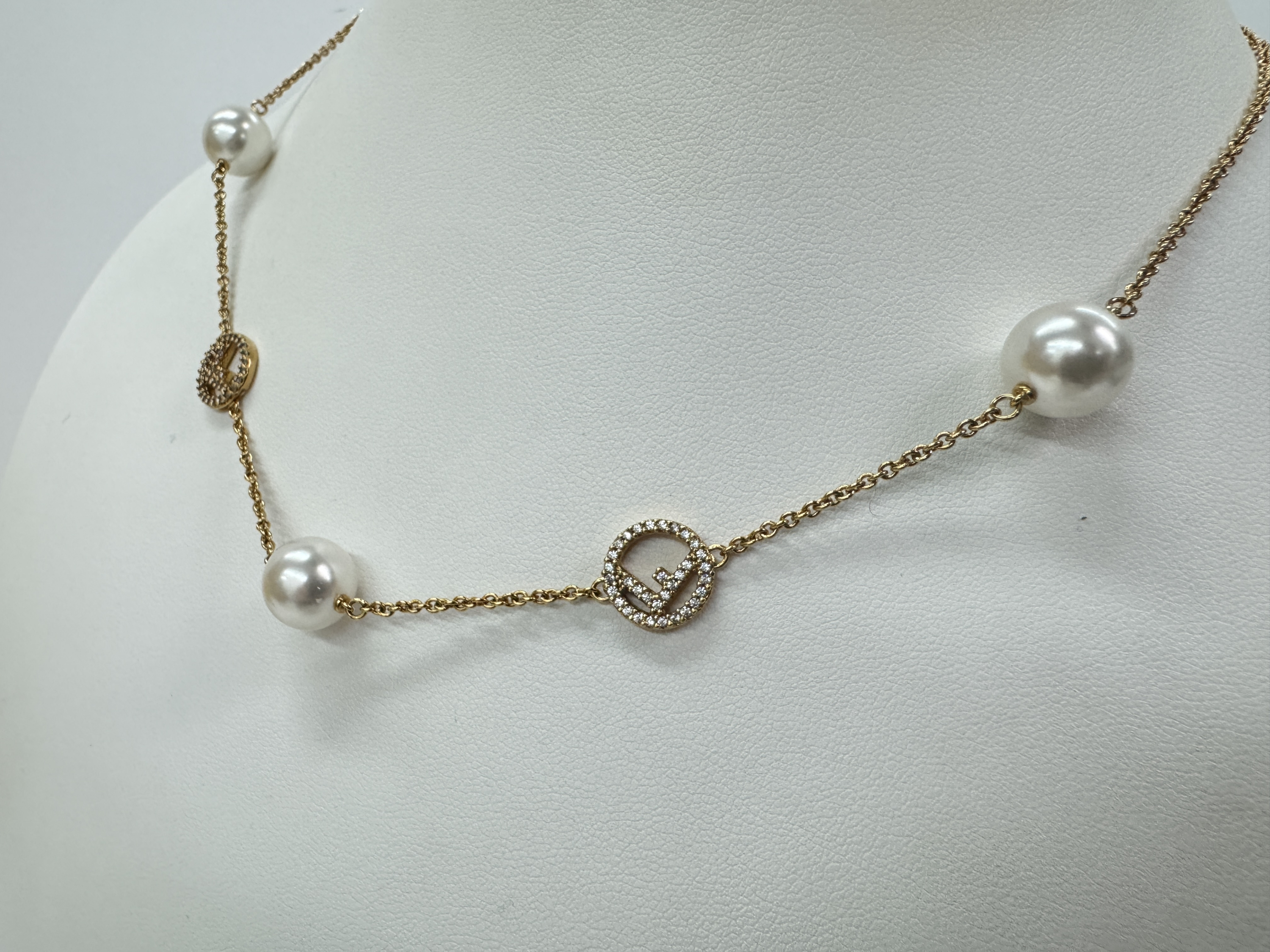 Fendi F Is Fendi Pearl and Crystal Station Necklace