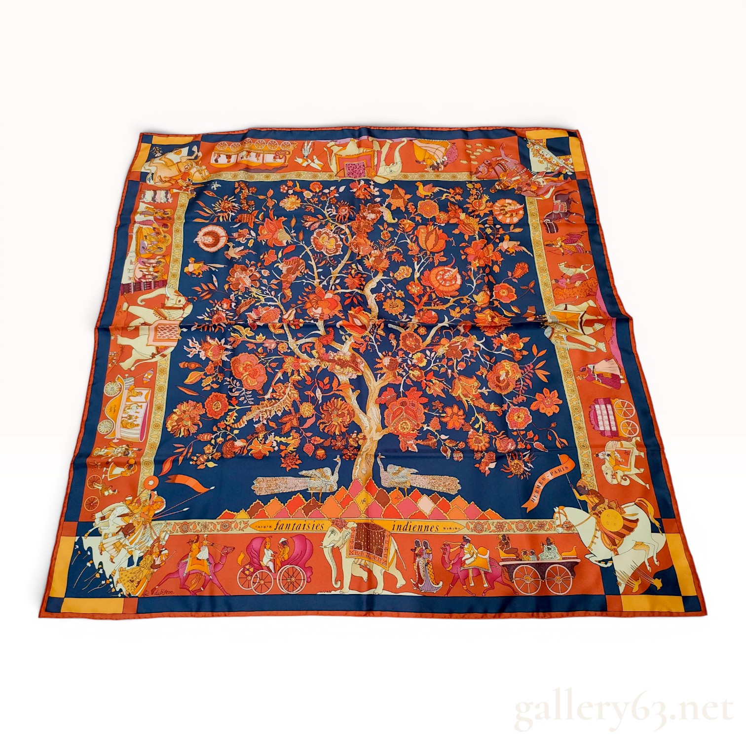 Hermes Silk Twill Carre 90 Scarf Fantaisies Indiennes