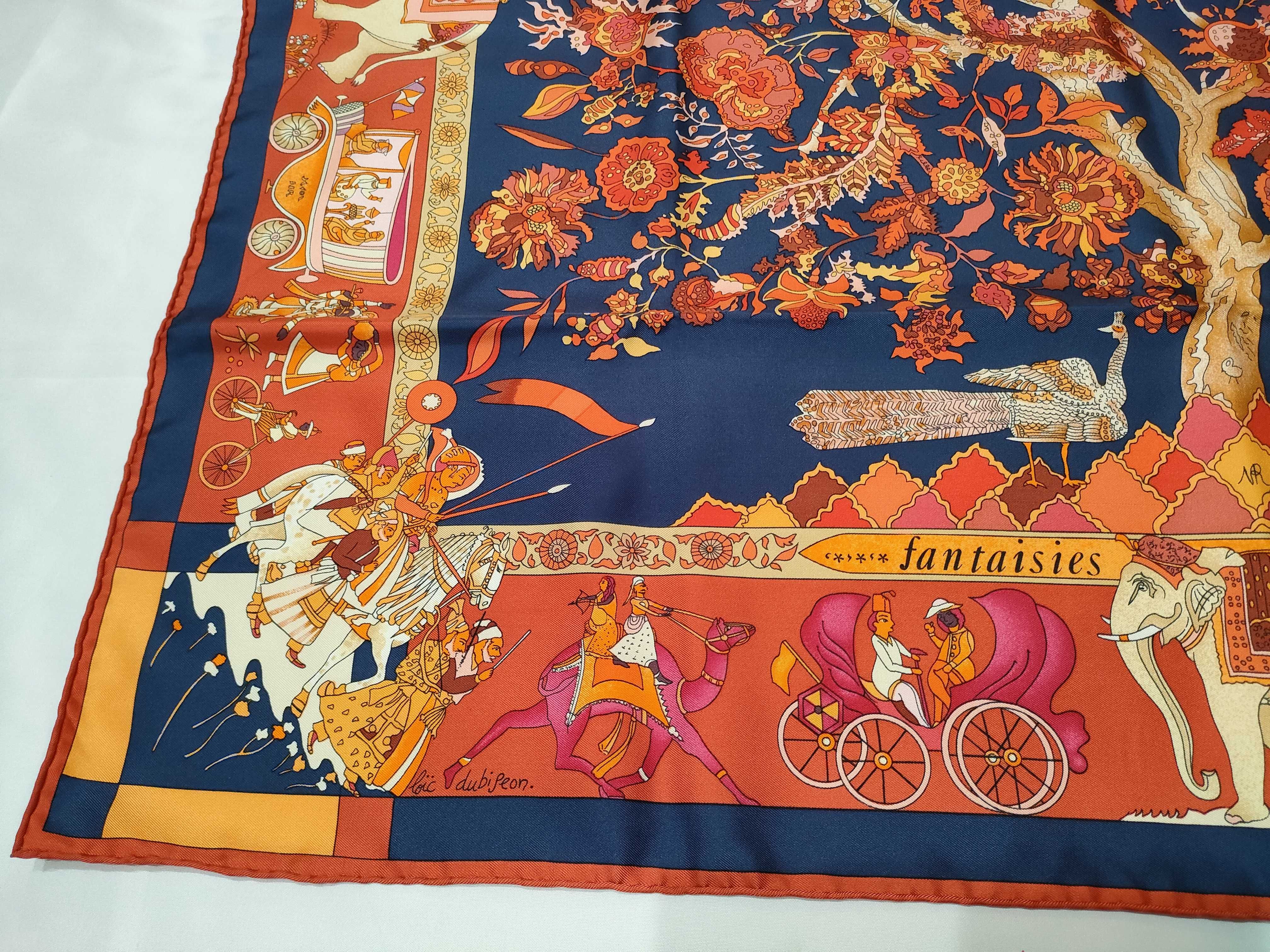 Hermes Silk Twill Carre 90 Scarf Fantaisies Indiennes