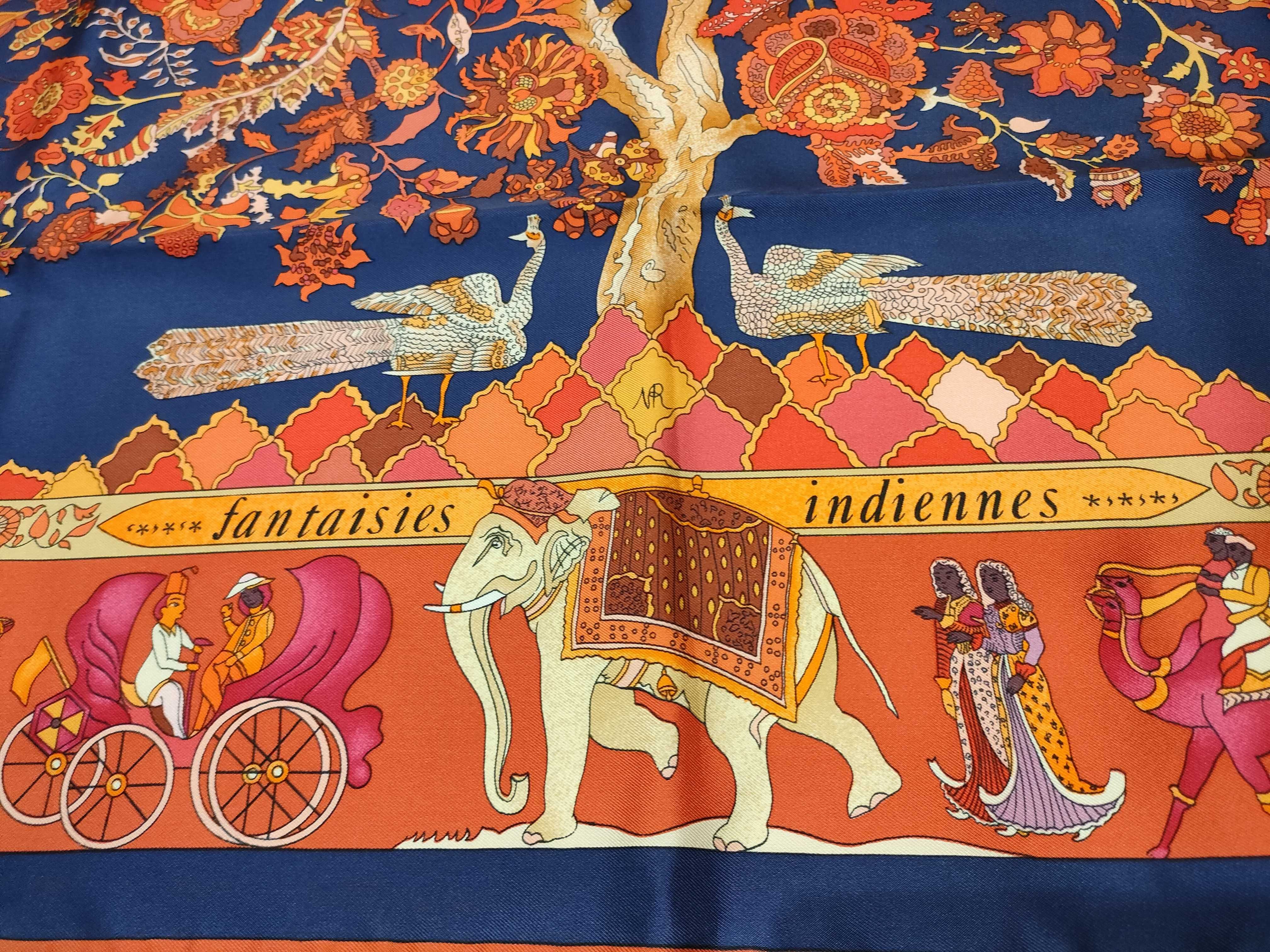 Hermes Silk Twill Carre 90 Scarf Fantaisies Indiennes