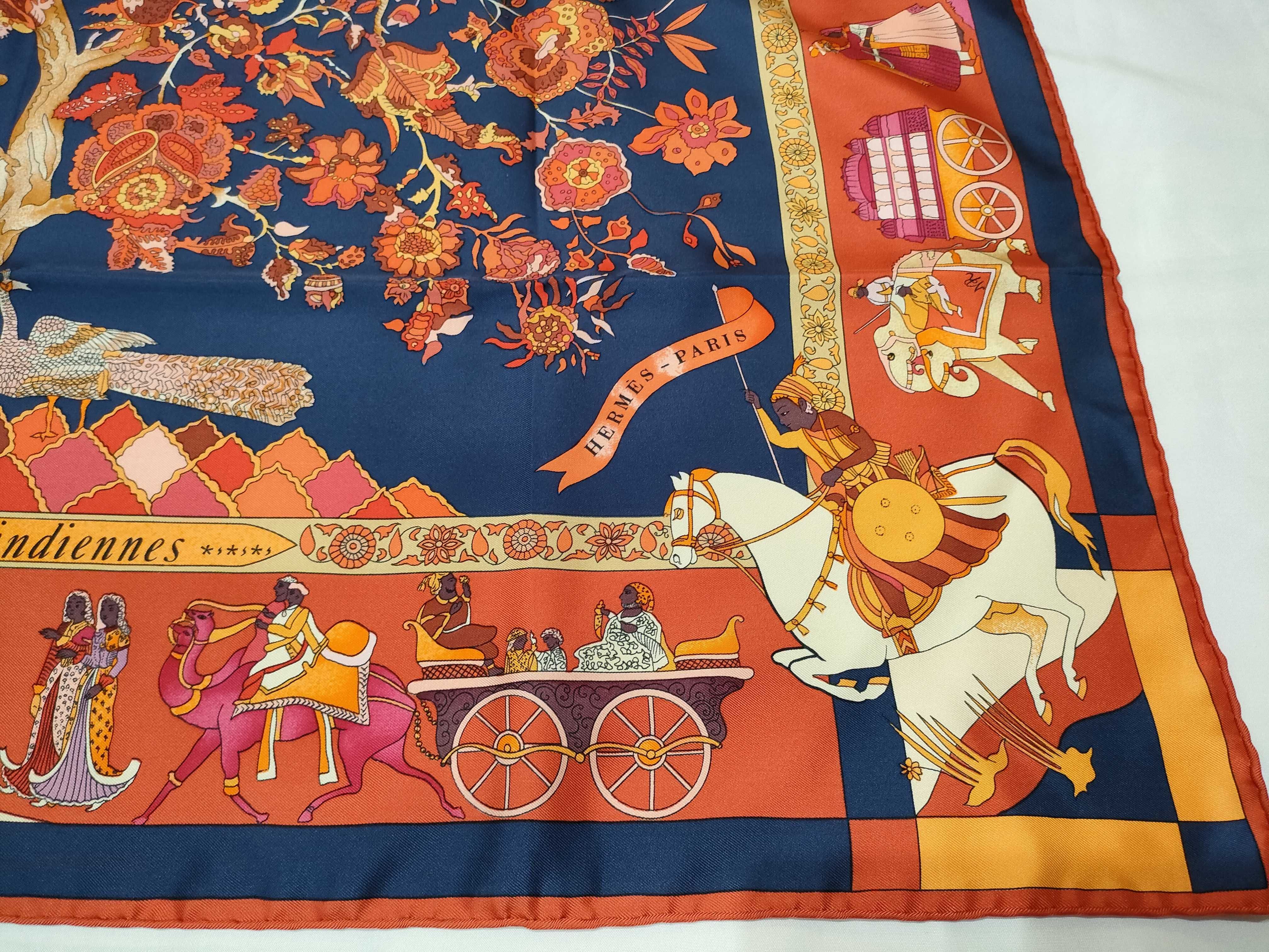 Hermes Silk Twill Carre 90 Scarf Fantaisies Indiennes