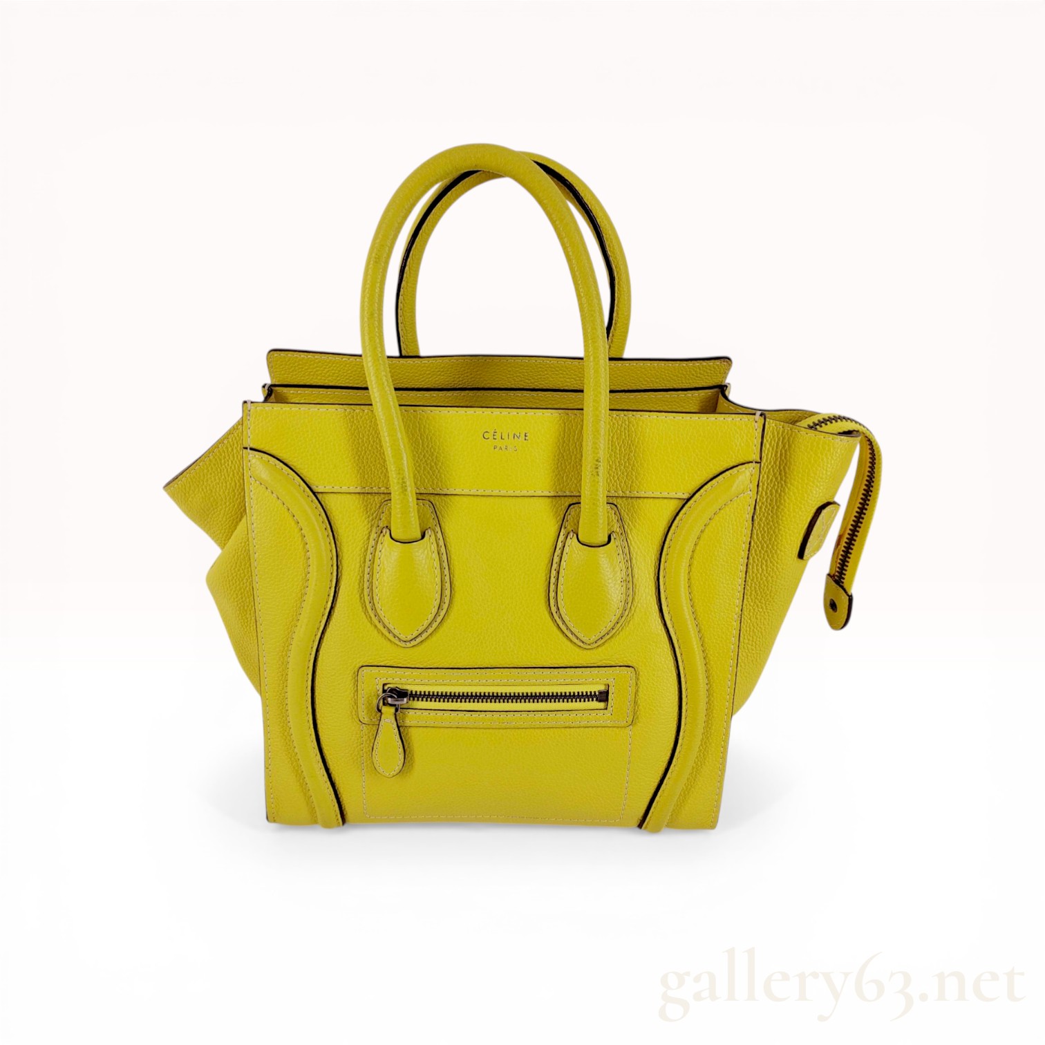 Celine Citron Yellow Drummed Calfskin Micro Luggage Tote Bag