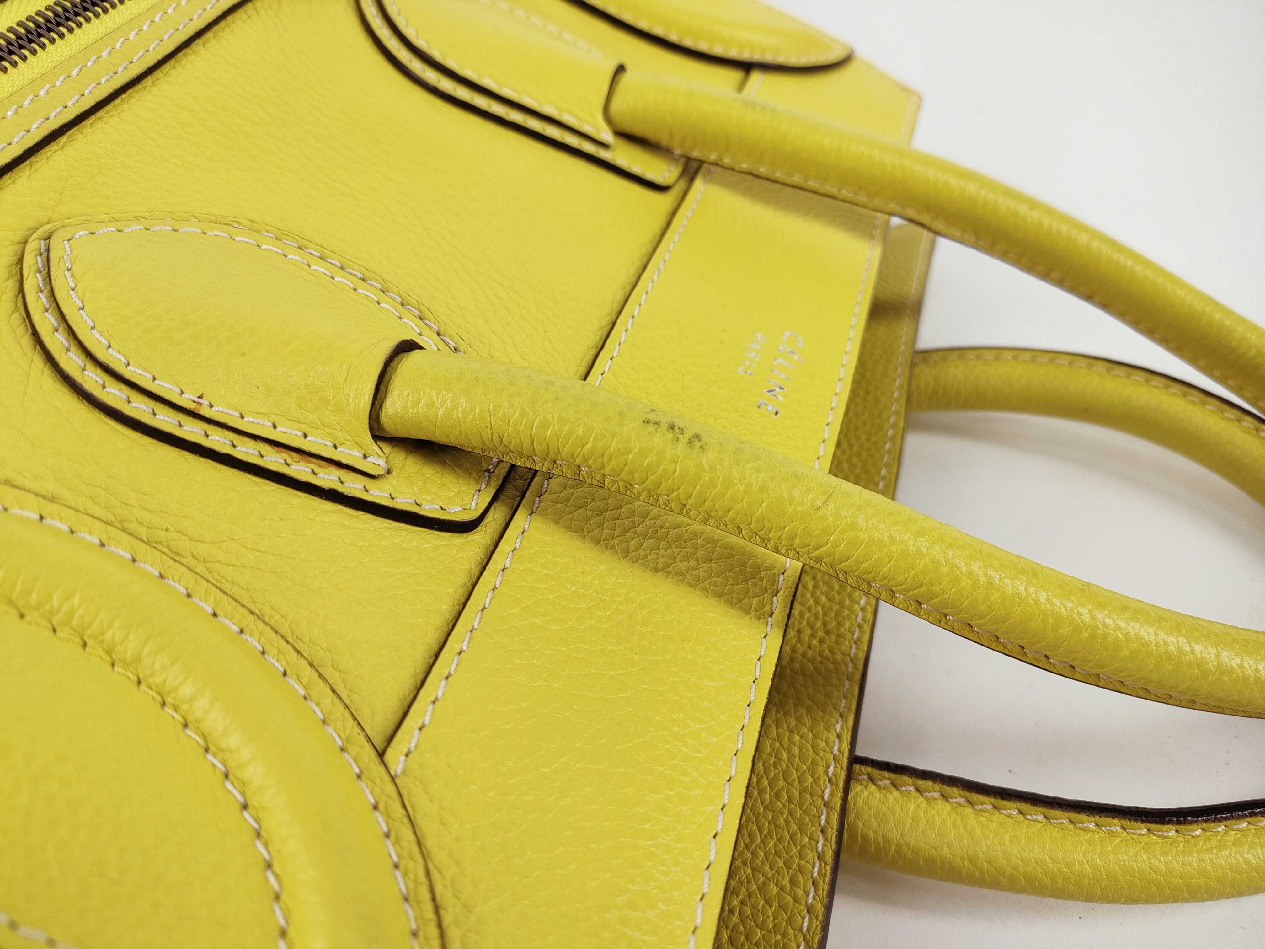 Celine Citron Yellow Drummed Calfskin Micro Luggage Tote Bag