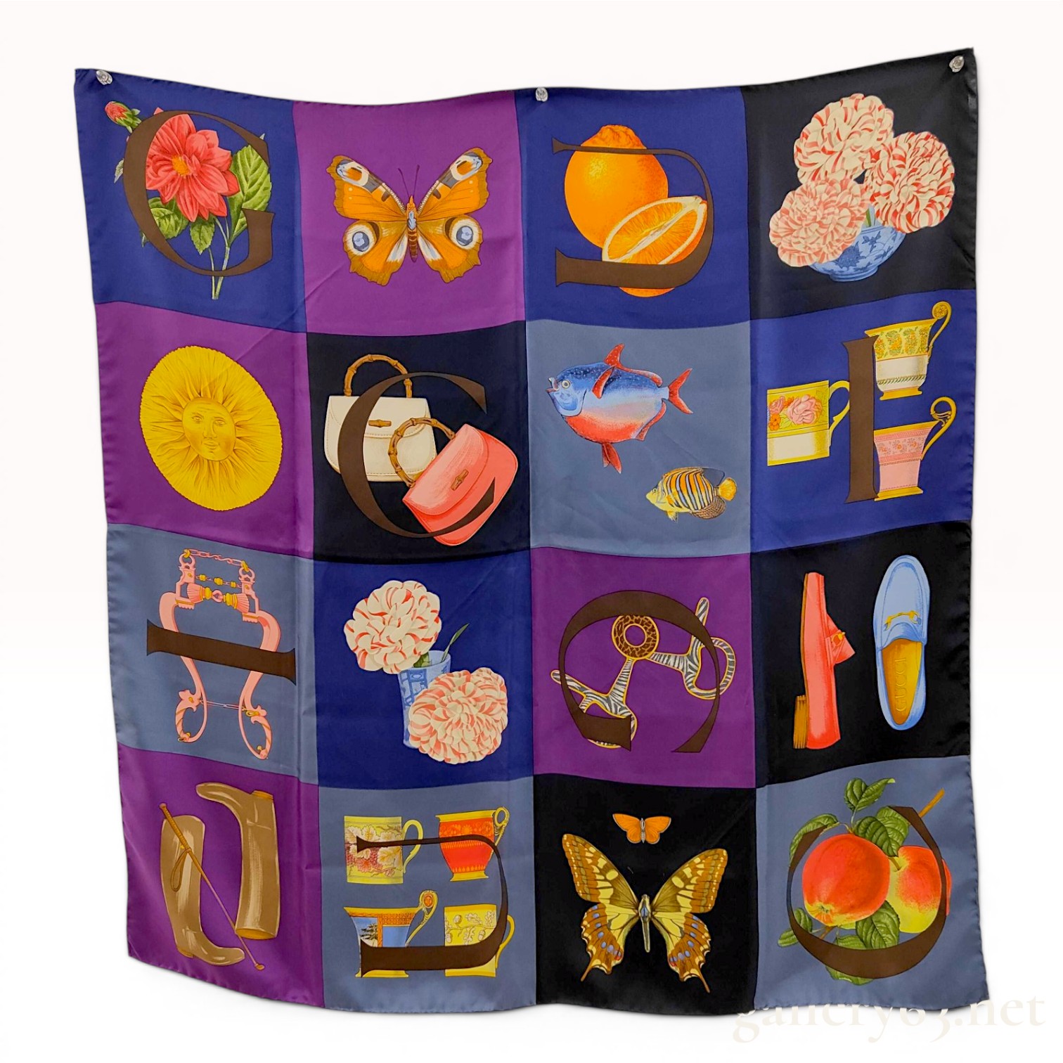 Gucci Icons and Nature Motifs Square Silk Scarf