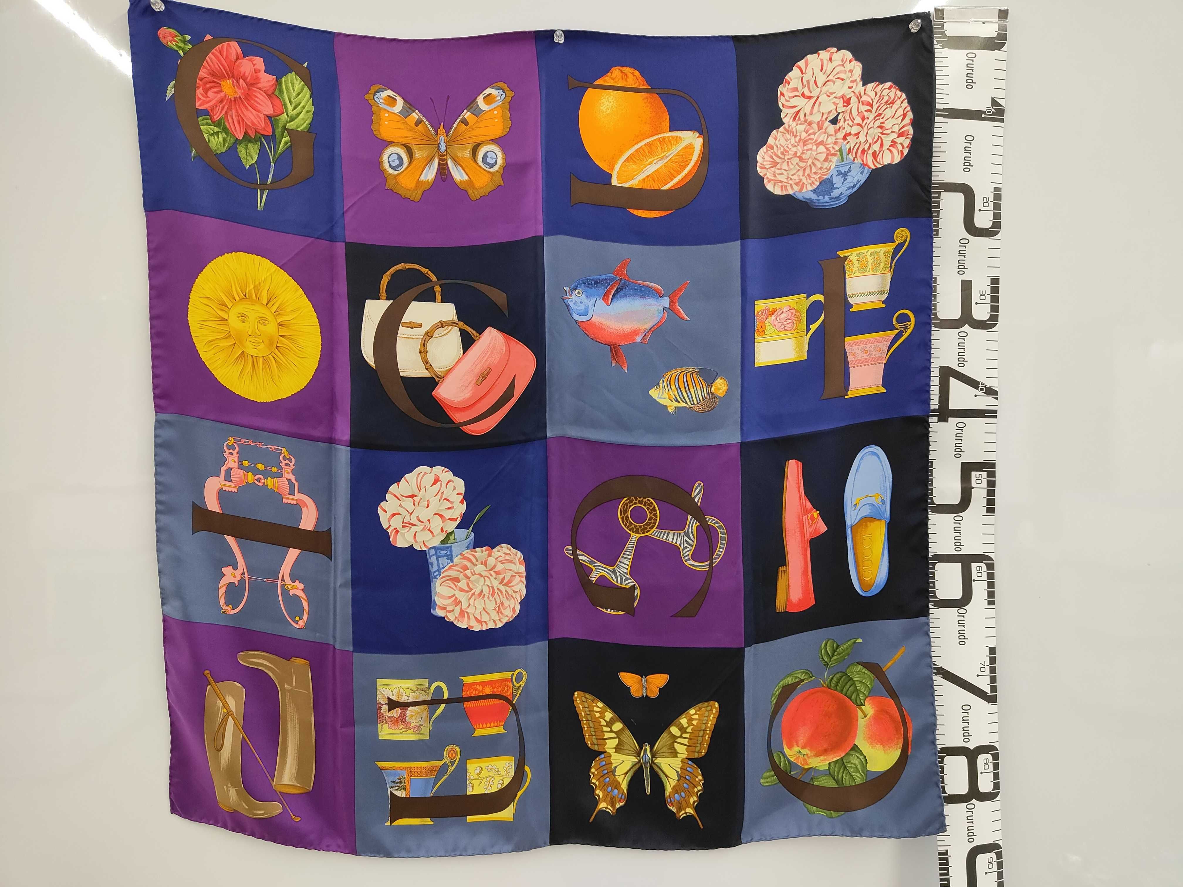 Gucci Icons and Nature Motifs Square Silk Scarf
