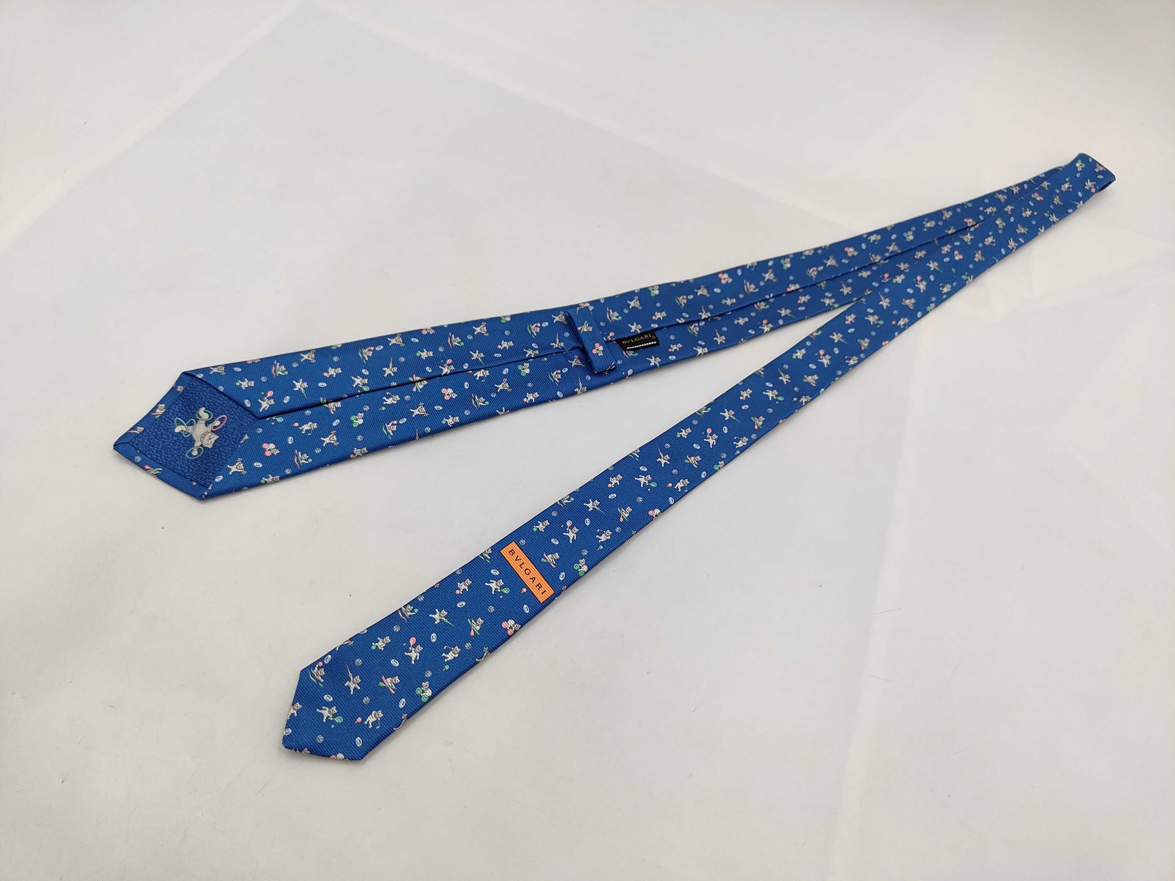 Bulgari Seven-Fold Silk Novelty Sport Cat Print Necktie