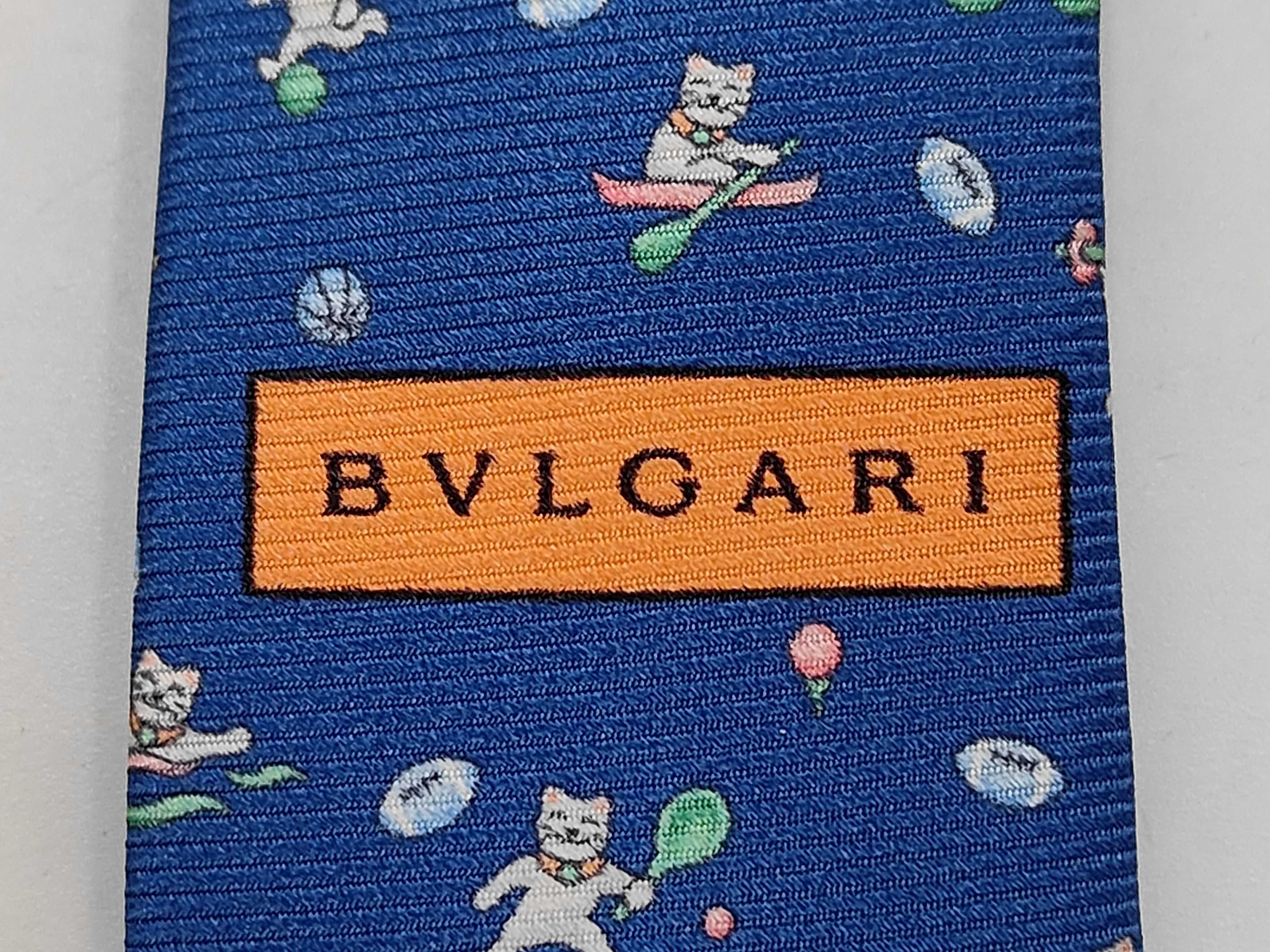 Bulgari Seven-Fold Silk Novelty Sport Cat Print Necktie