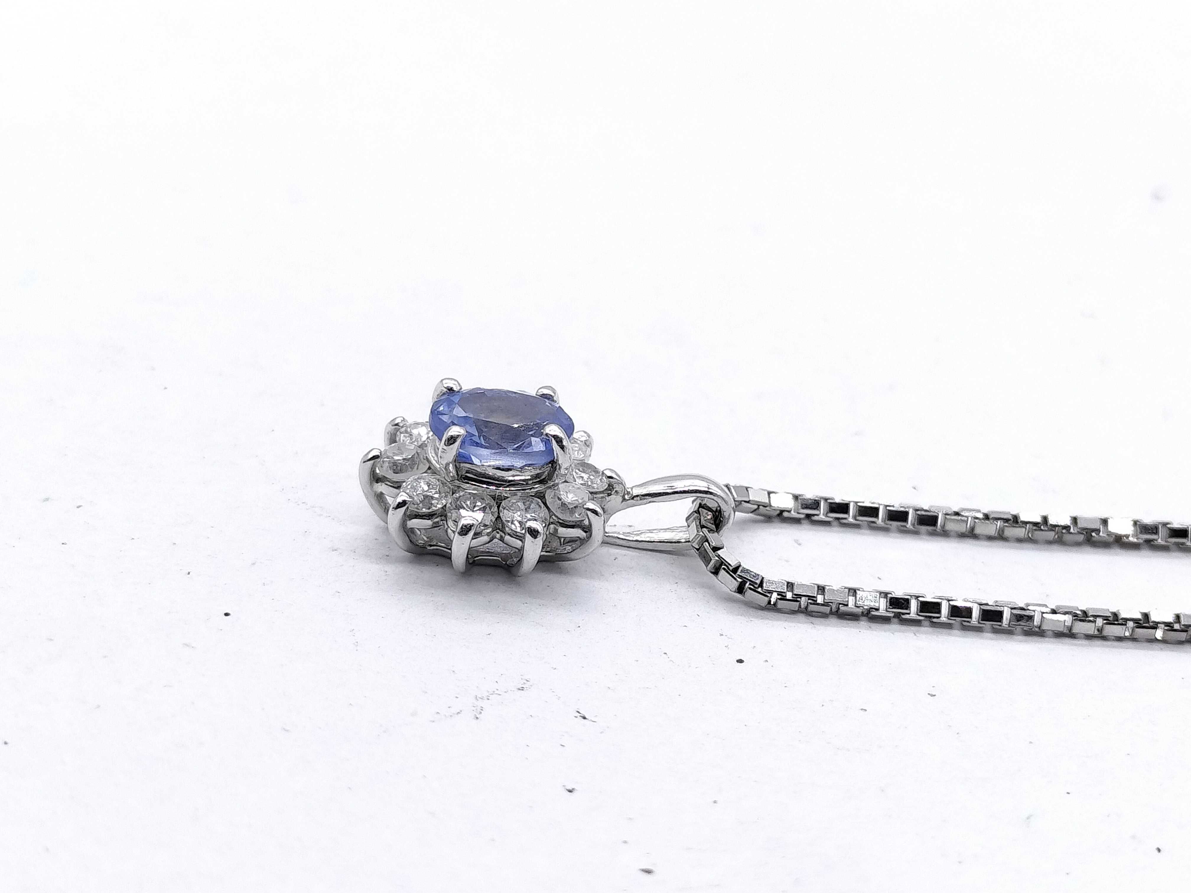 Platinum Tanzanite and Diamond Cluster Pendant Necklace