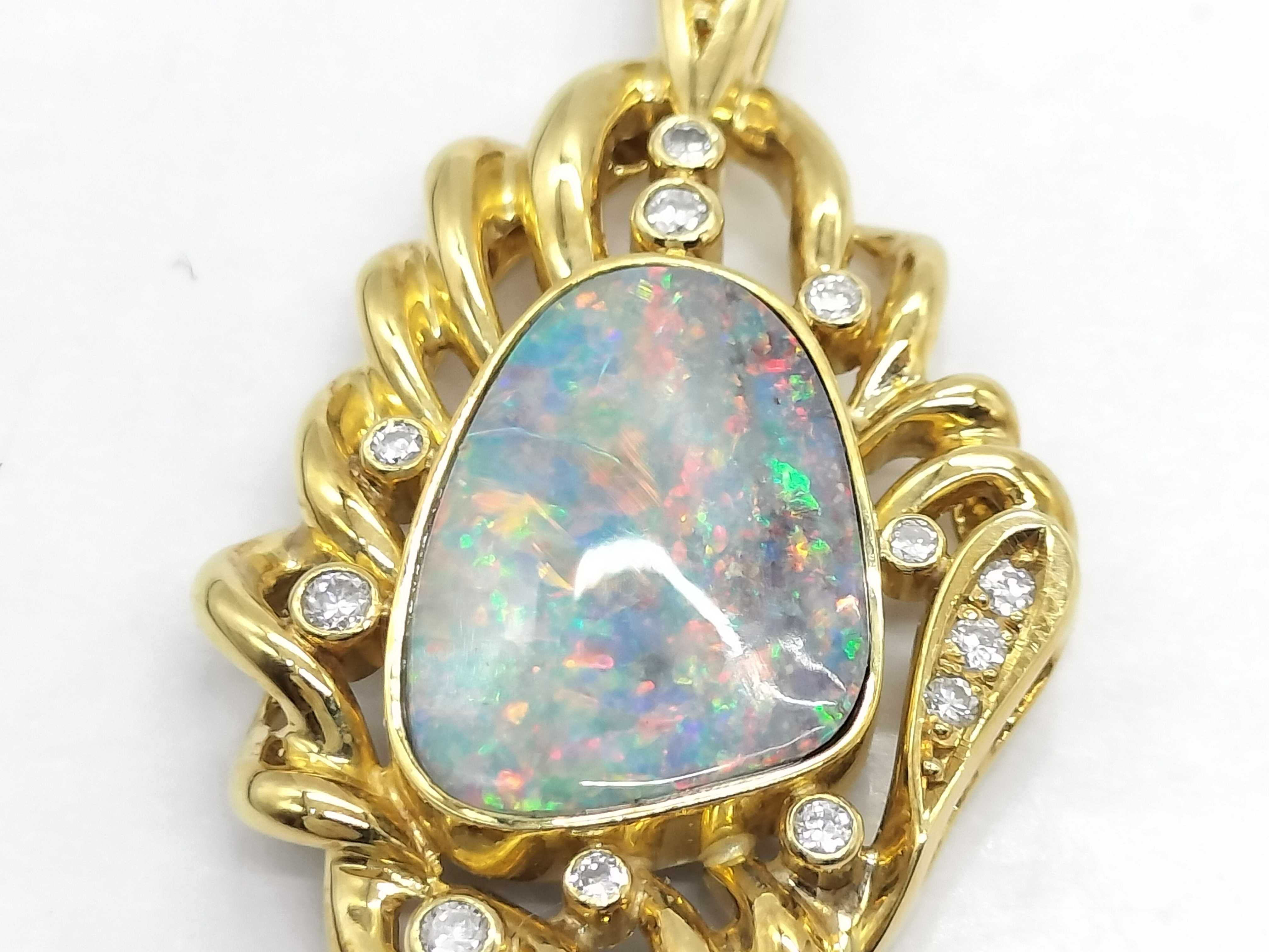 18K Yellow Gold Boulder Opal and Diamond Pendant