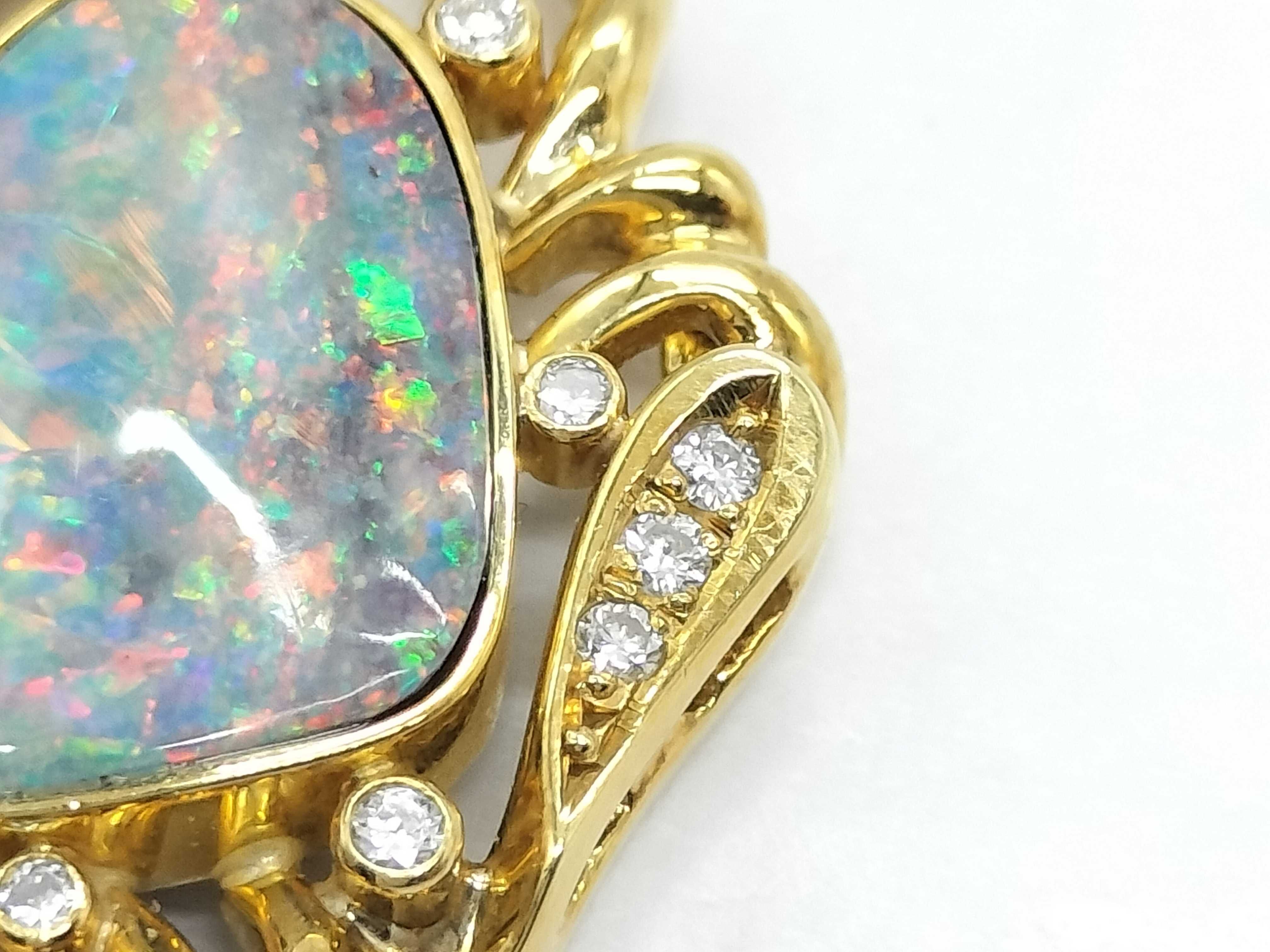 18K Yellow Gold Boulder Opal and Diamond Pendant