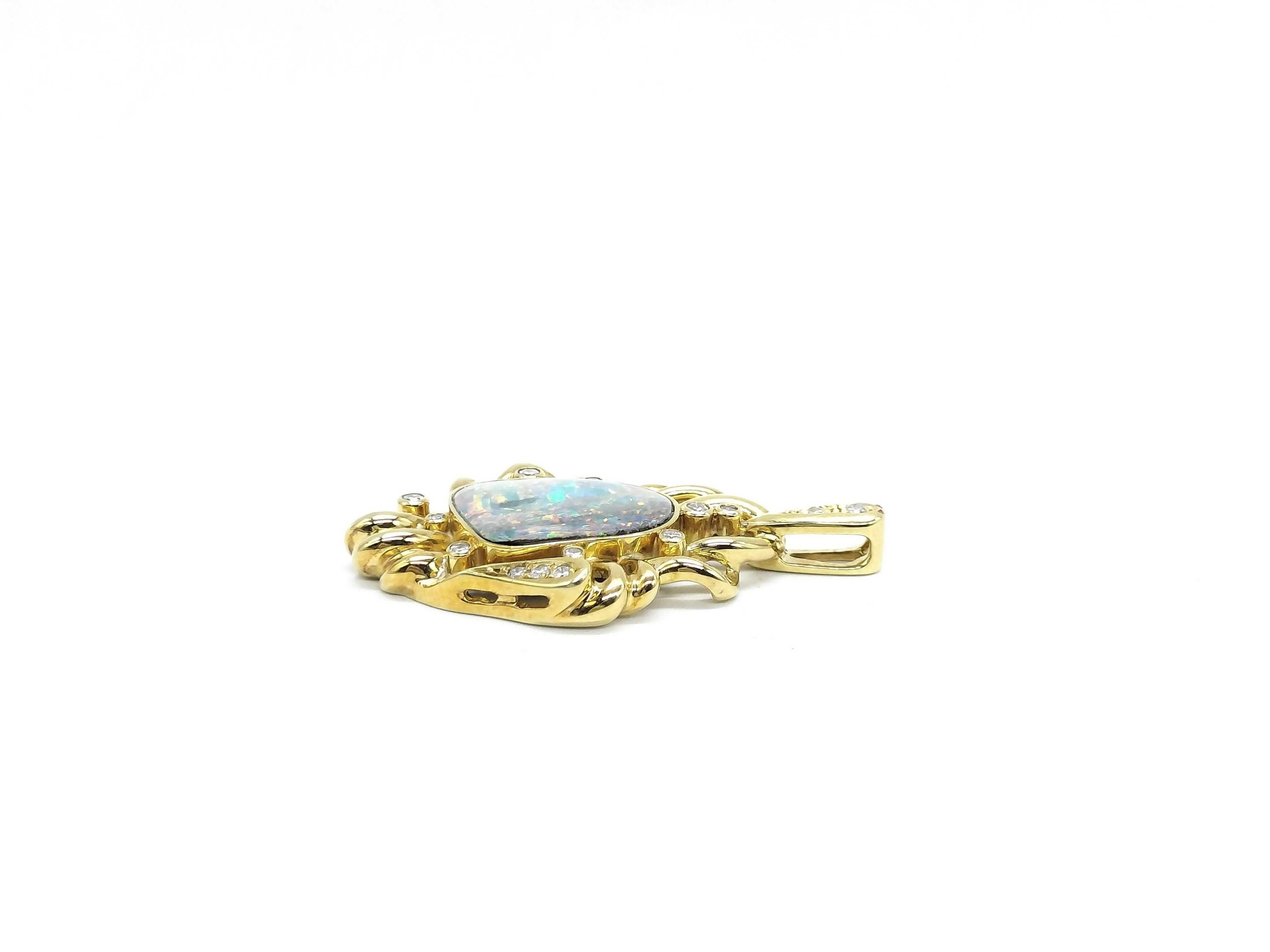 18K Yellow Gold Boulder Opal and Diamond Pendant