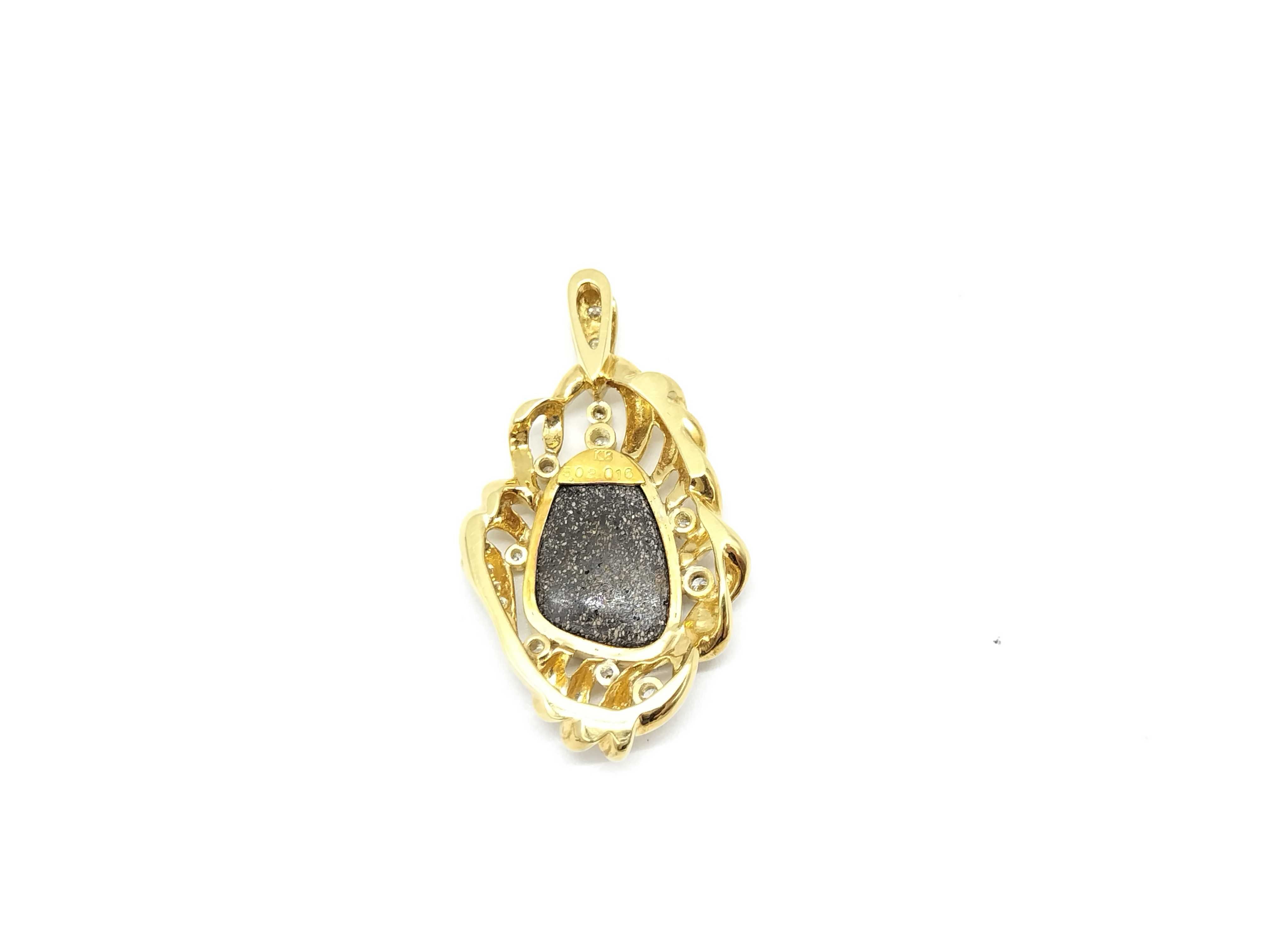 18K Yellow Gold Boulder Opal and Diamond Pendant