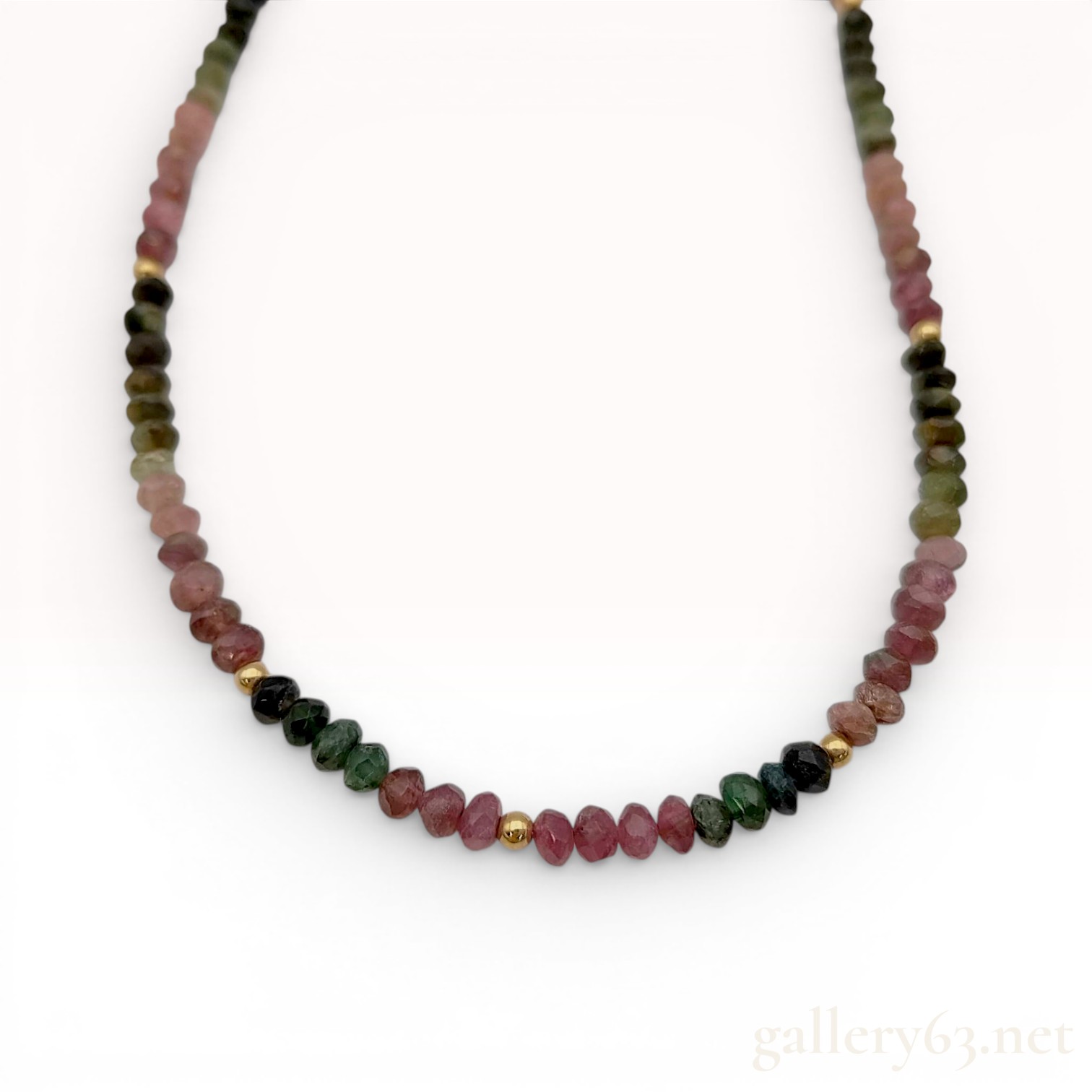 14 Karat Yellow Gold and Multi-Color Tourmaline Faceted Bead Necklace