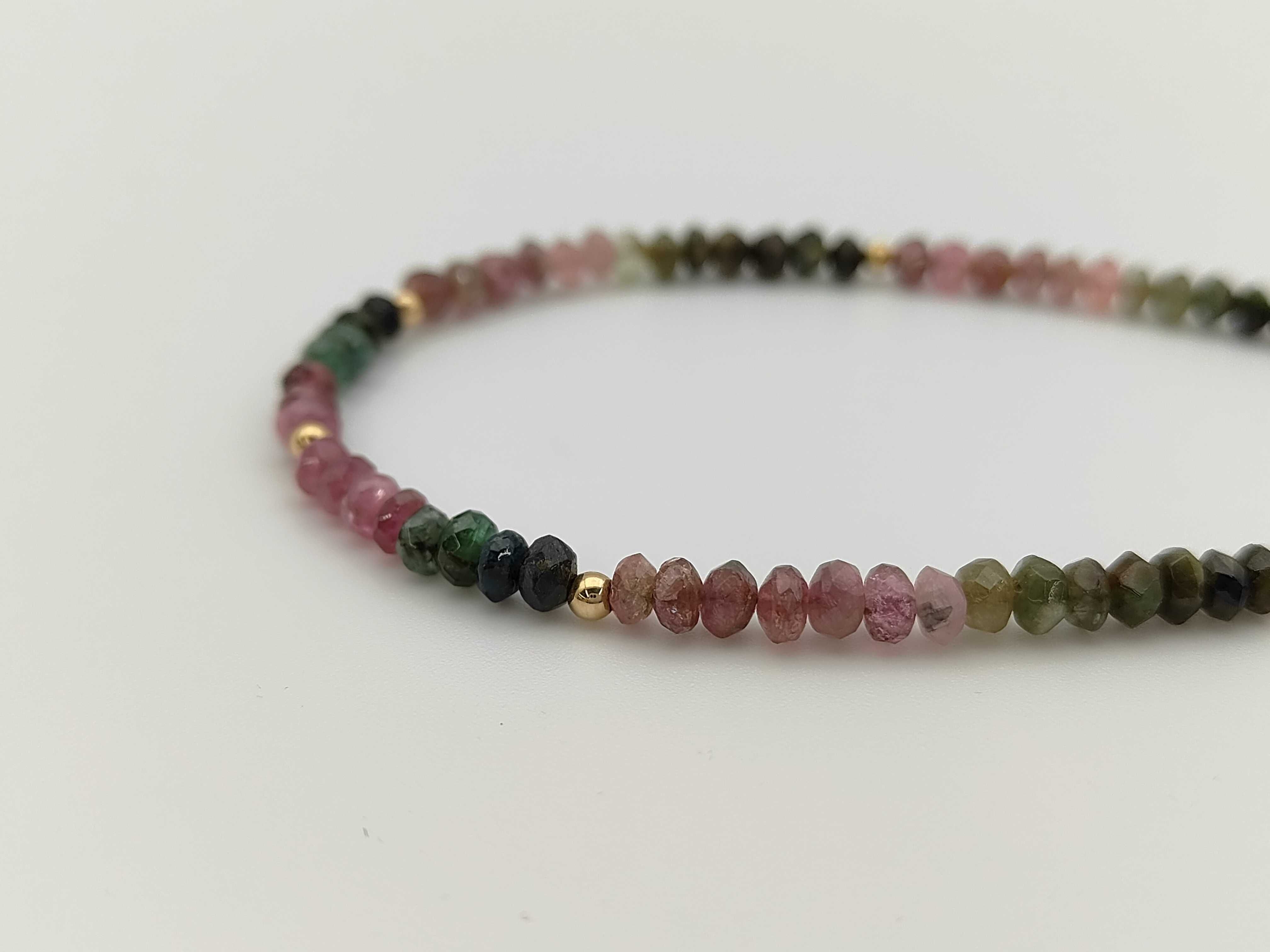 14 Karat Yellow Gold and Multi-Color Tourmaline Faceted Bead Necklace