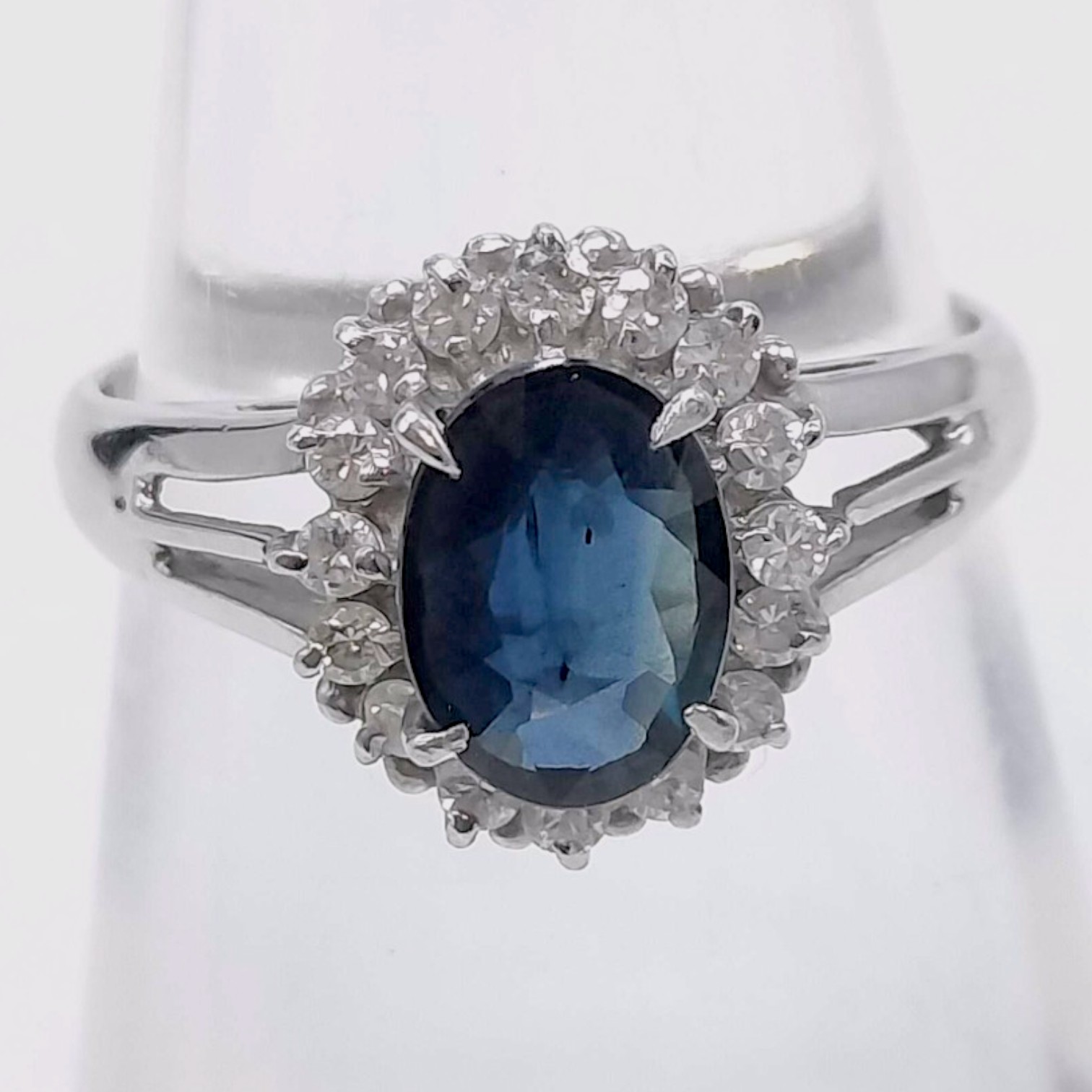 Platinum Sapphire and Diamond Halo Cocktail Ring
