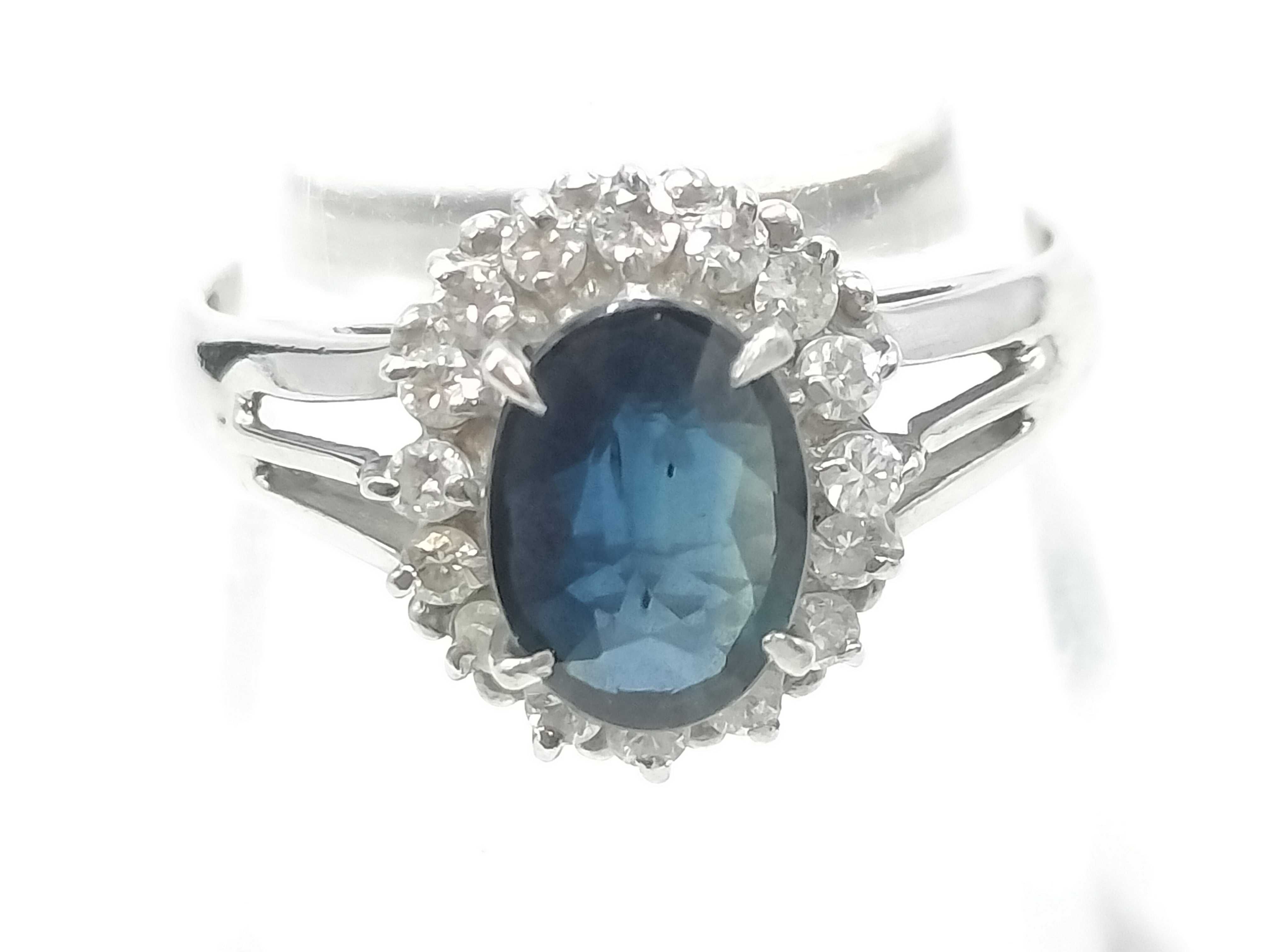 Platinum Sapphire and Diamond Halo Cocktail Ring