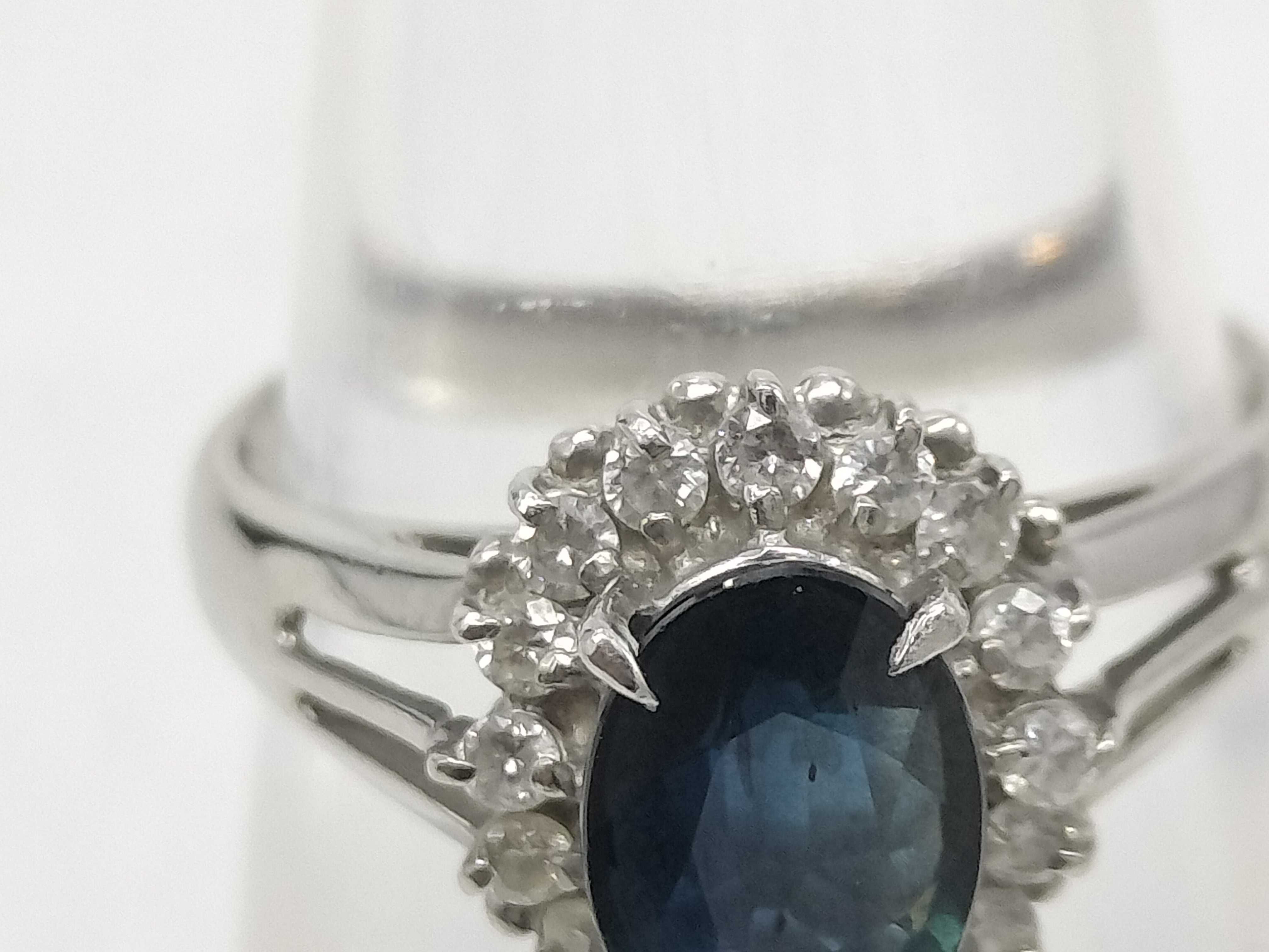 Platinum Sapphire and Diamond Halo Cocktail Ring