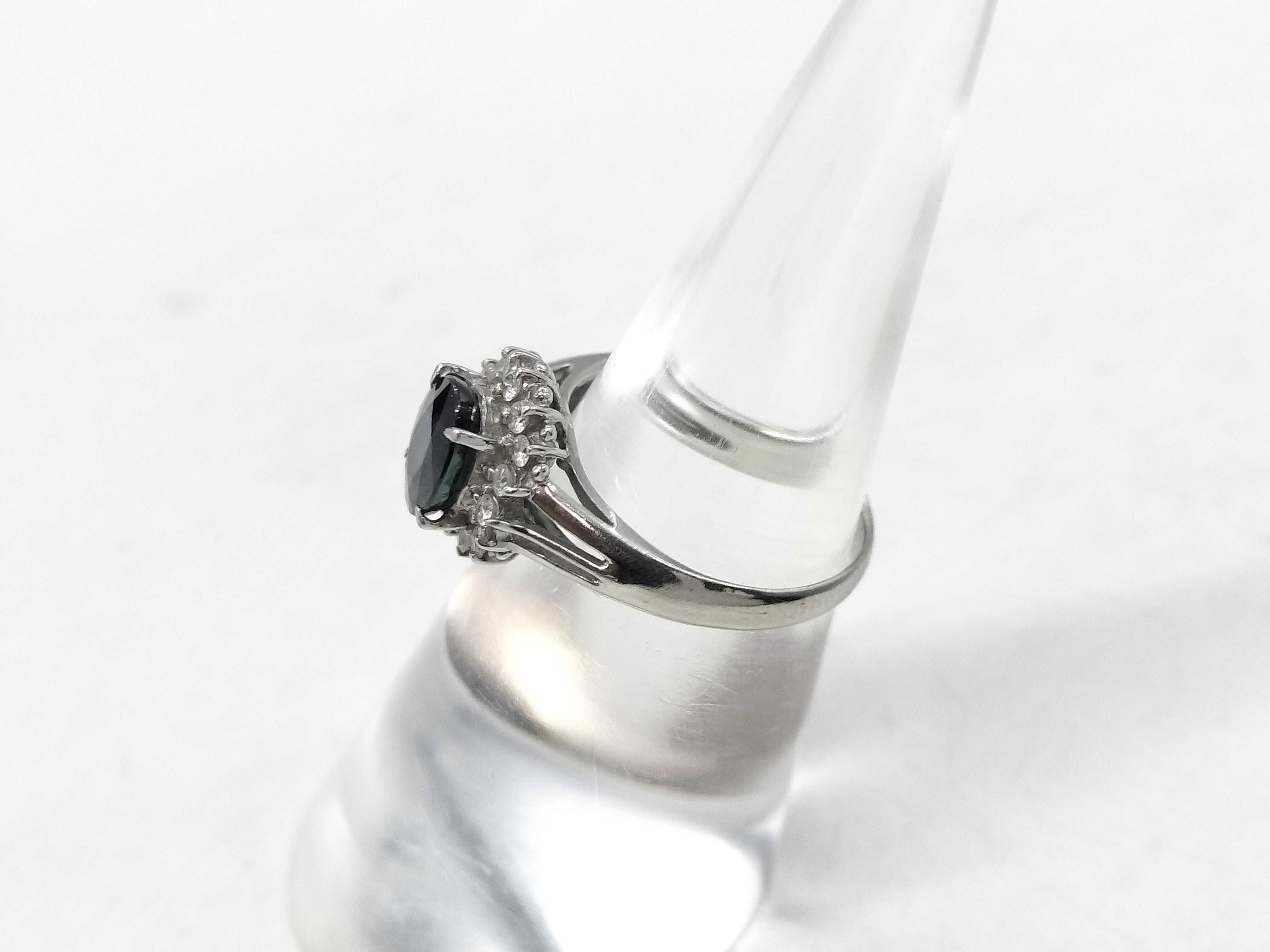 Platinum Sapphire and Diamond Halo Cocktail Ring