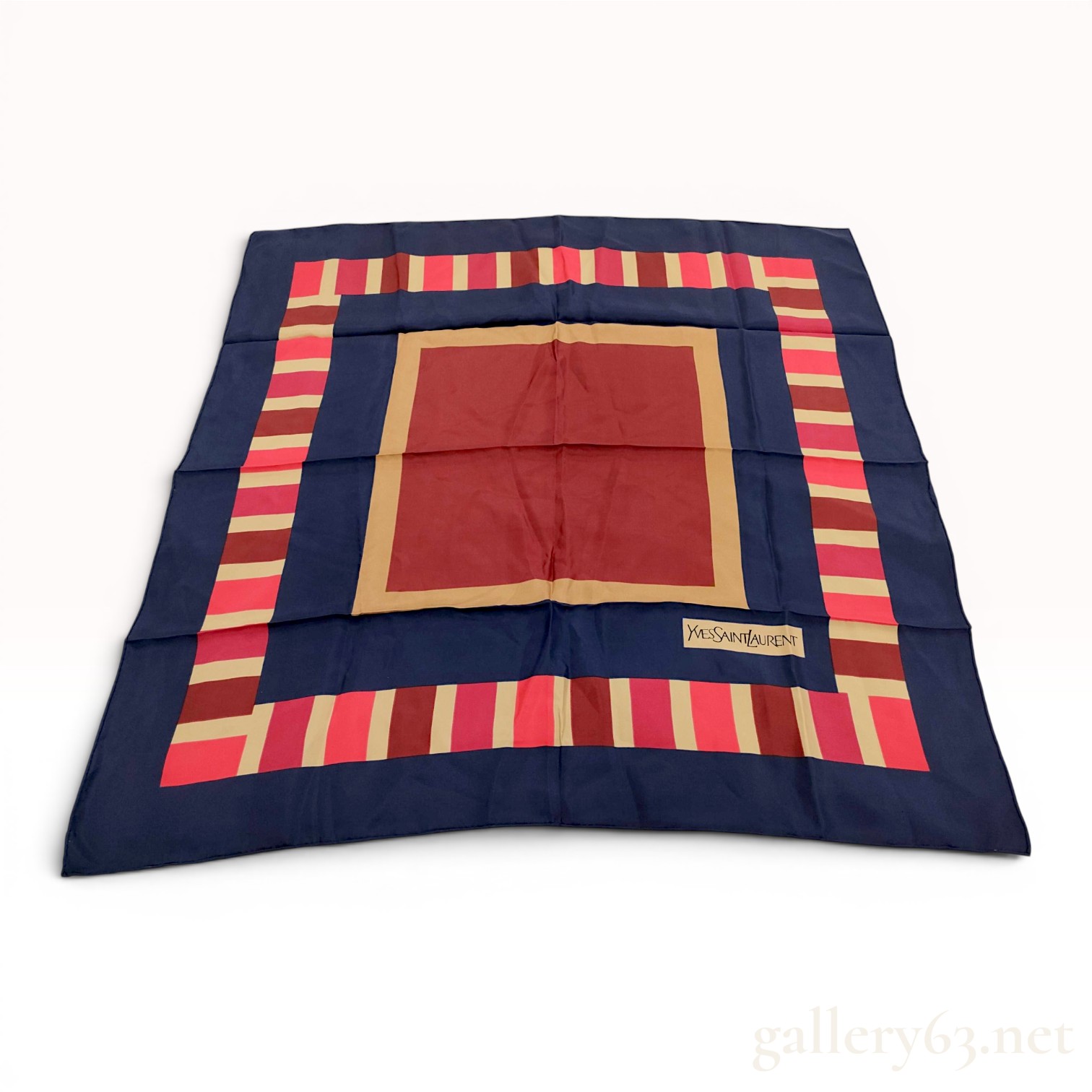 Yves Saint Laurent Vintage Silk Scarf with Geometric Block Pattern