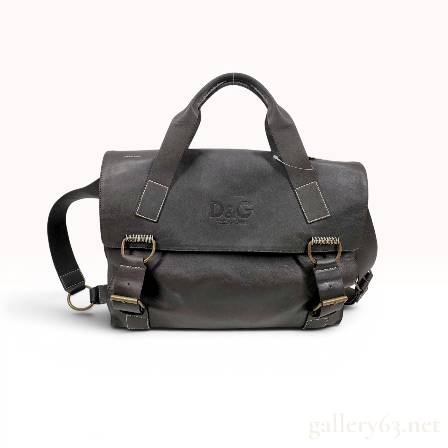 D&G Dolce & Gabbana Brown Leather Messenger Bag with Buckle Closures