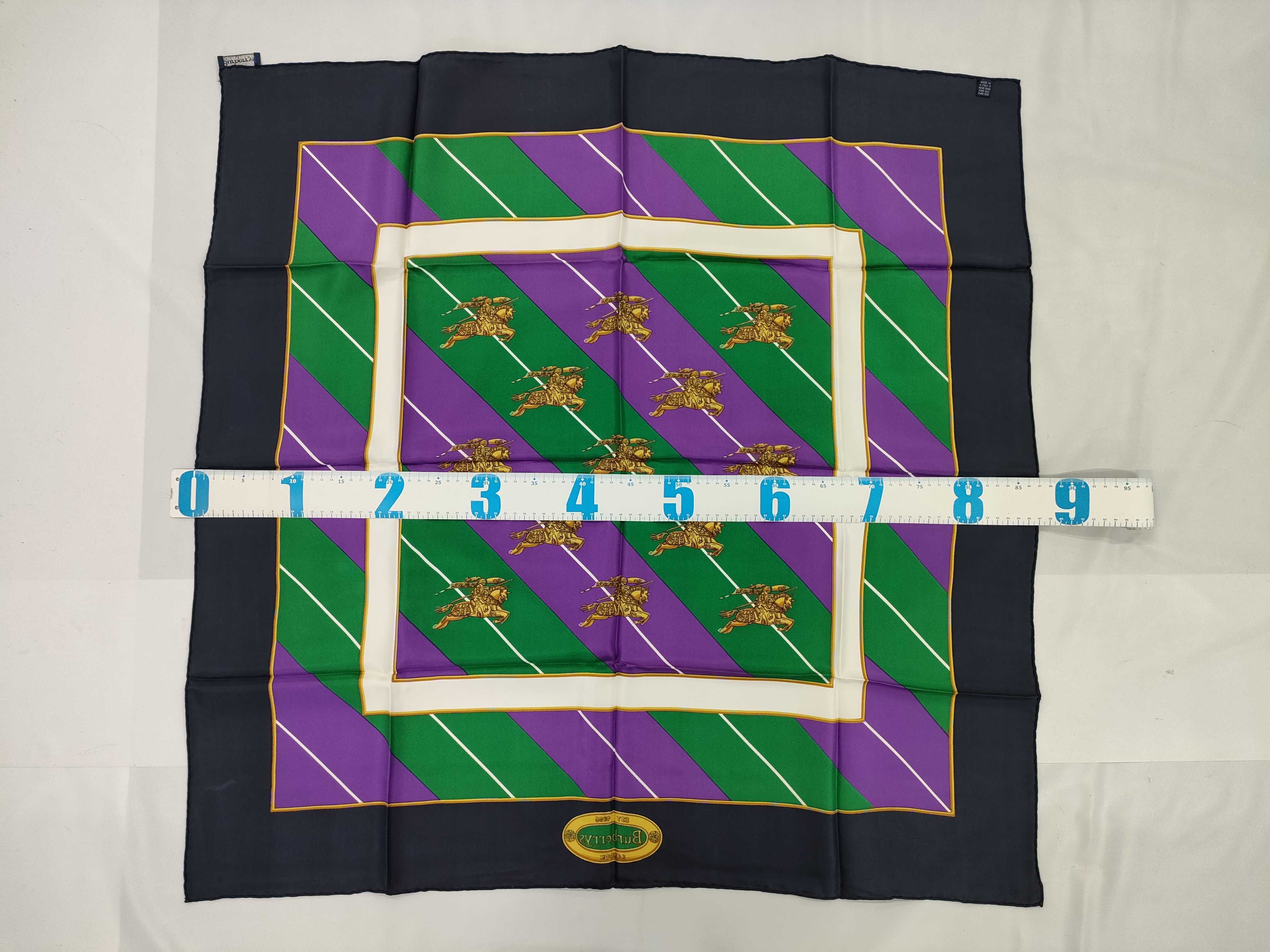 Vintage Burberrys' of London Striped Silk Scarf with Equestrian Knight Motif