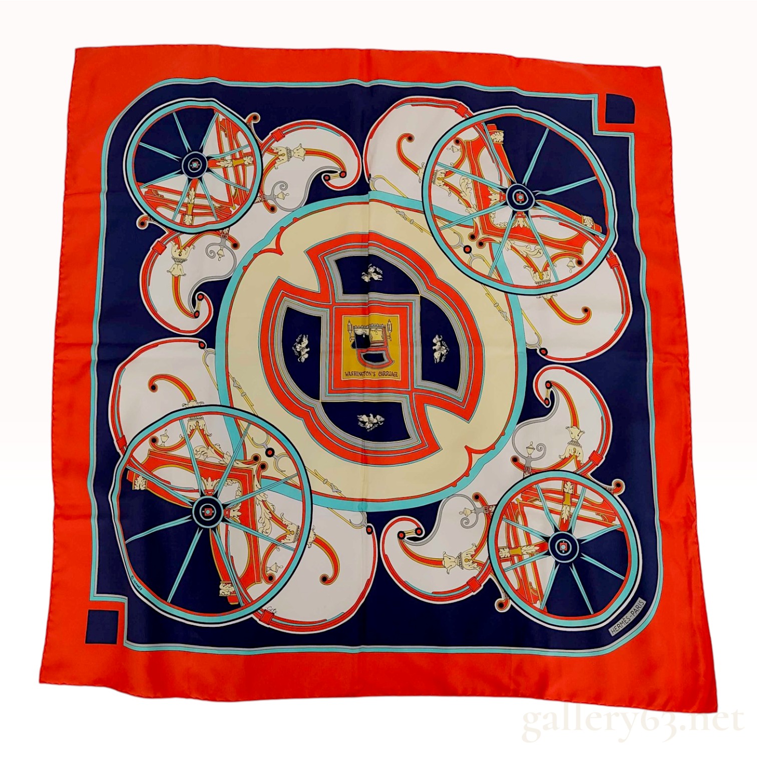 Hermes Washington's Carriage Silk Twill Carre 90 Scarf with Box