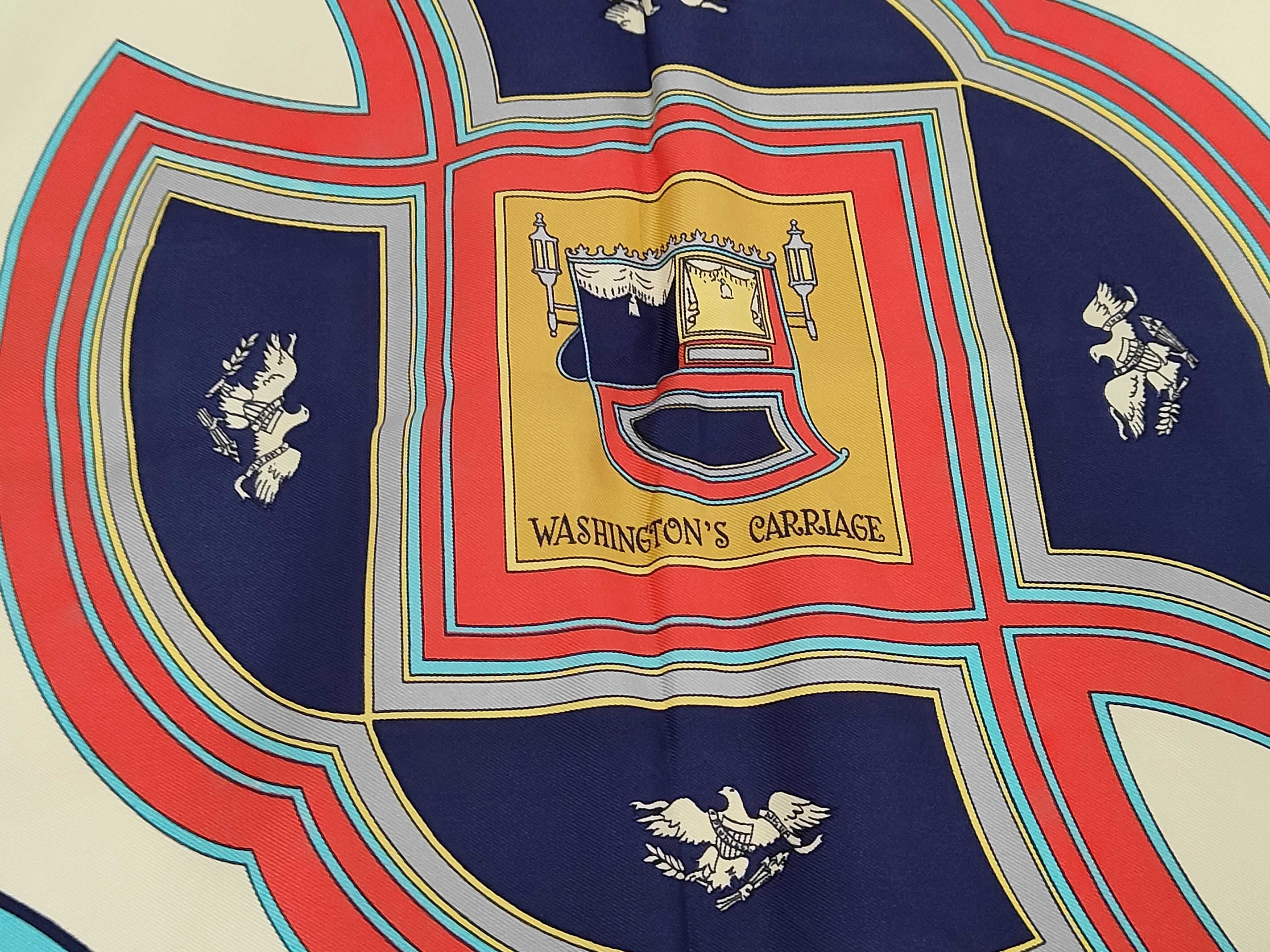 Hermes Washington's Carriage Silk Twill Carre 90 Scarf with Box