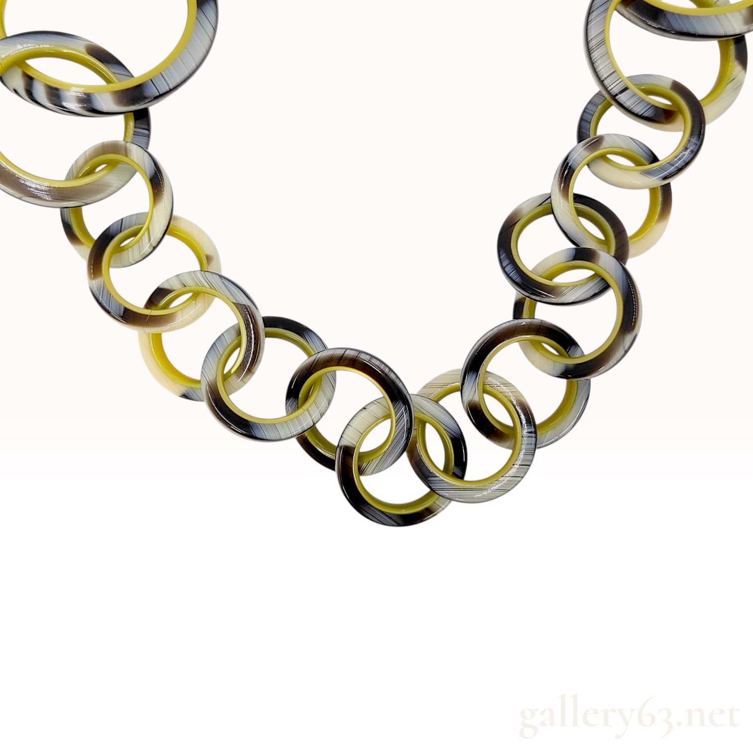 Hermes Graduated Water Buffalo Horn Interlocking Ring Necklace with Sterling Silver Clasp