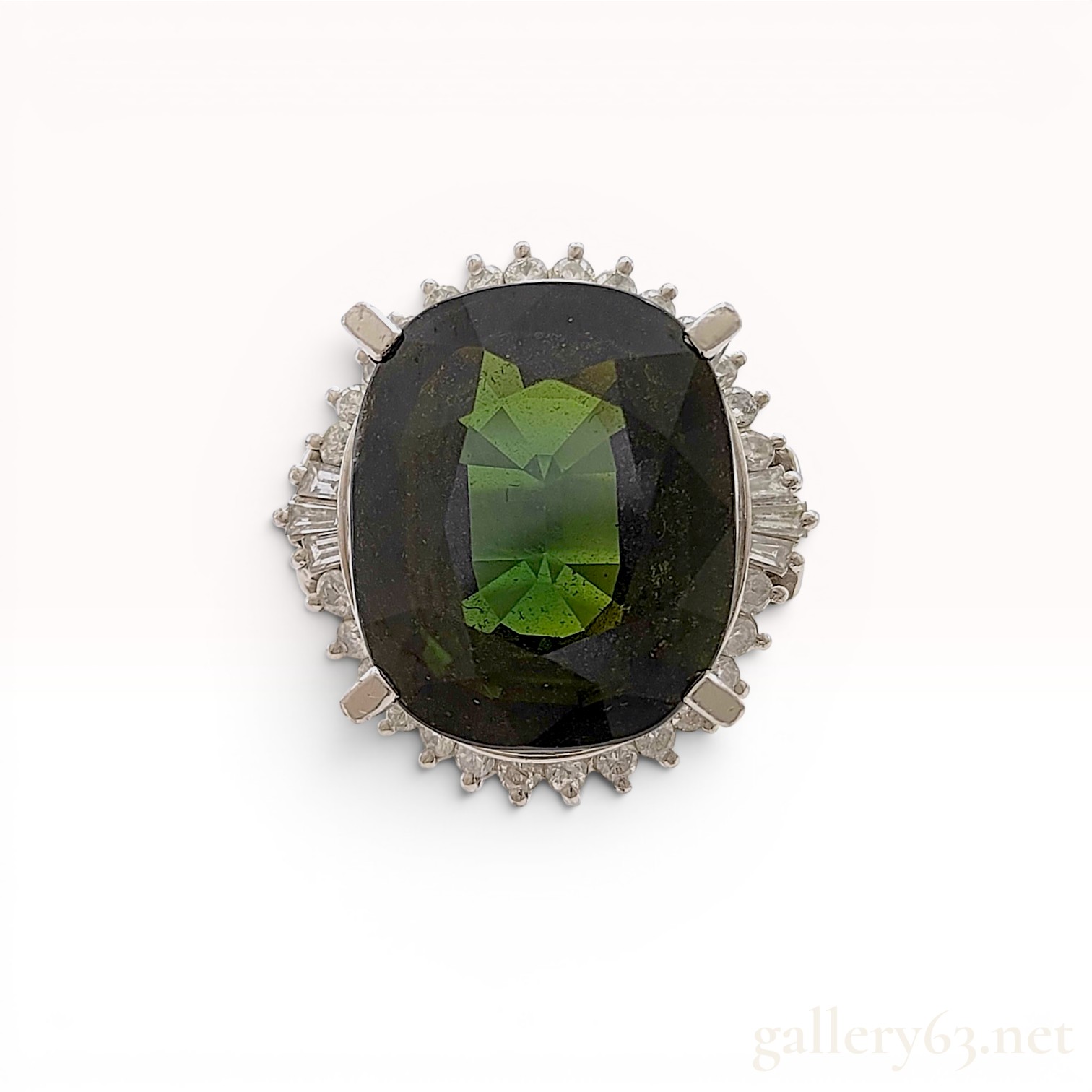 Natural Green Sapphire and Diamond Ballerina Ring in Platinum