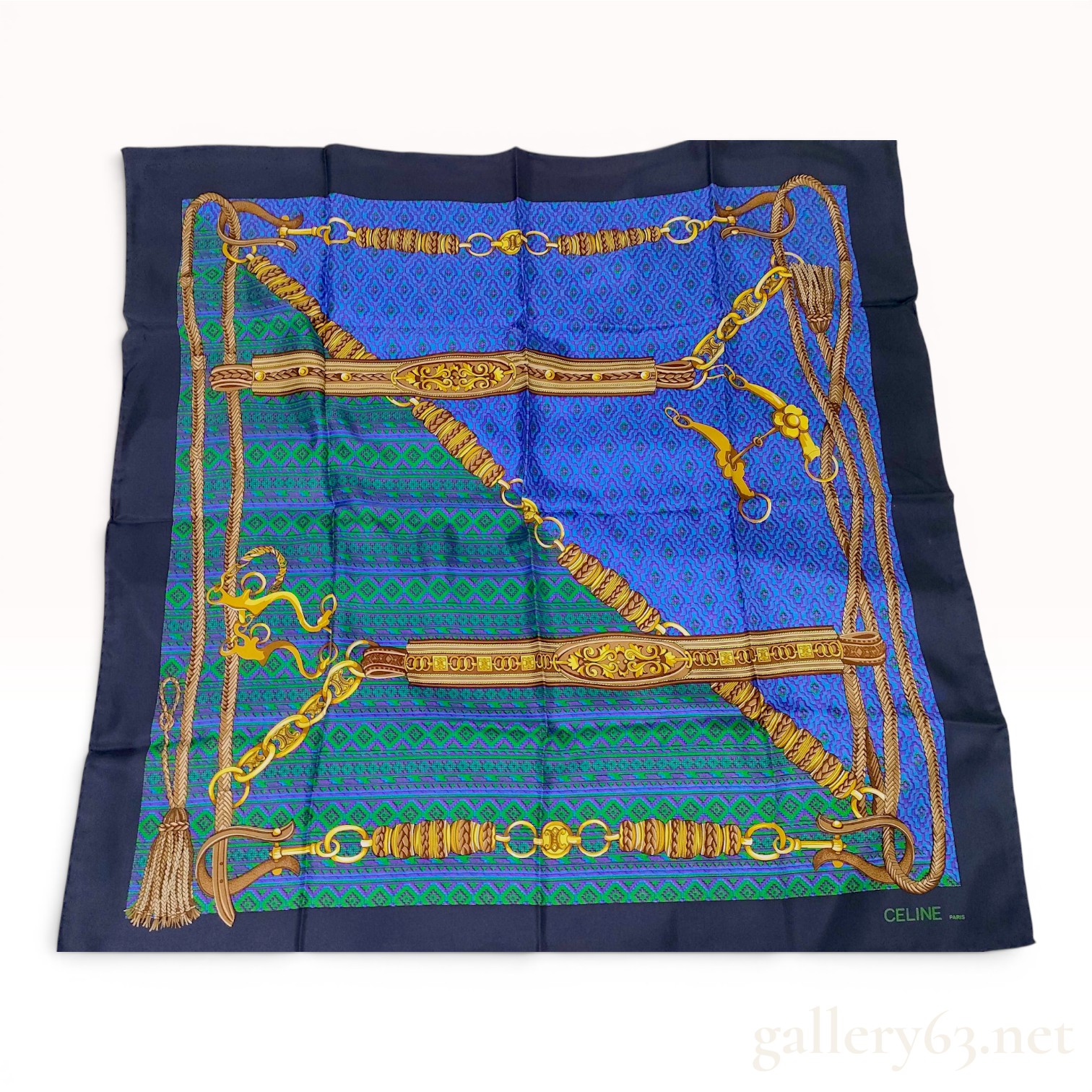 Celine Equestrian and Chain Motif Silk Scarf