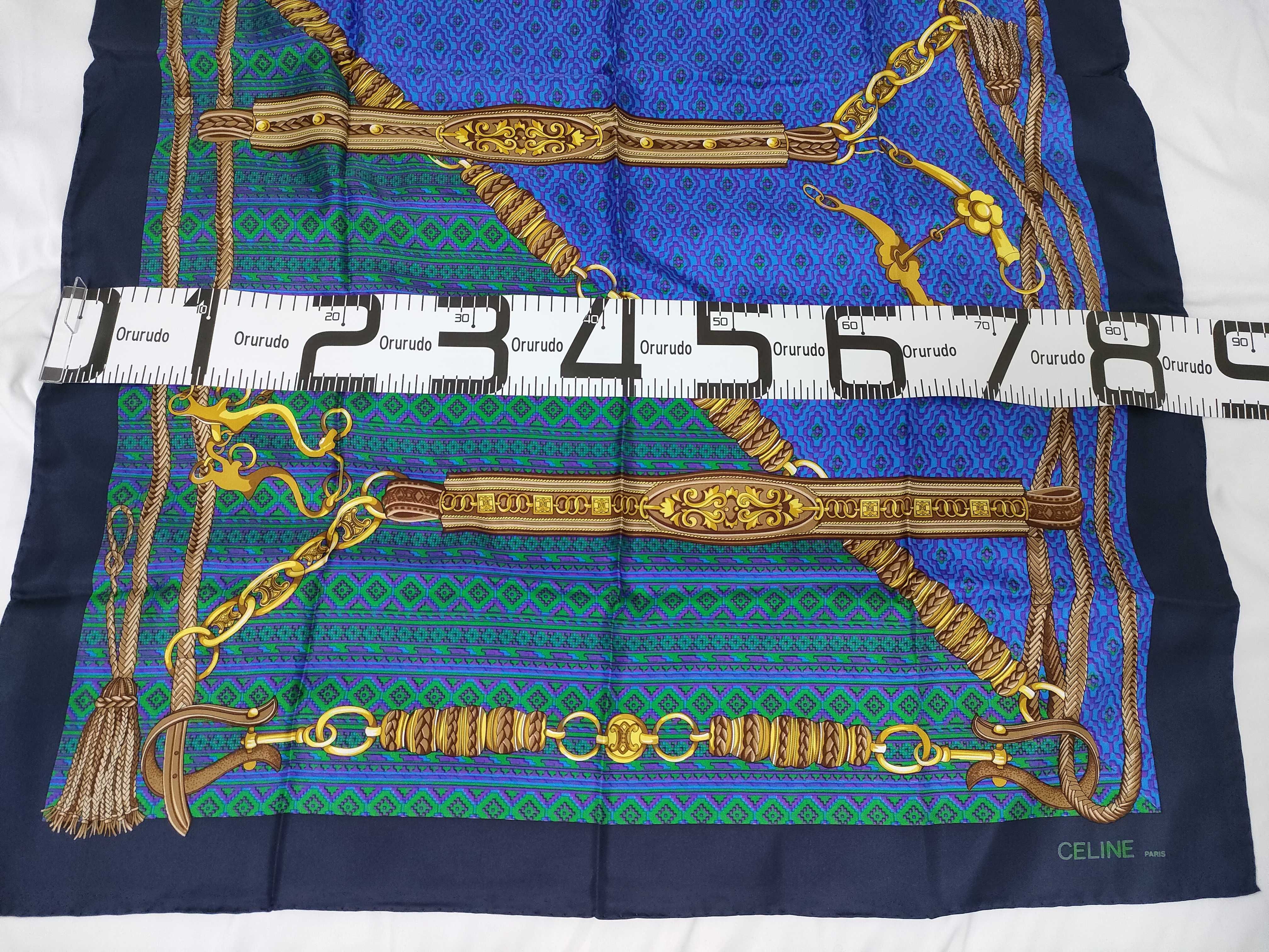 Celine Equestrian and Chain Motif Silk Scarf