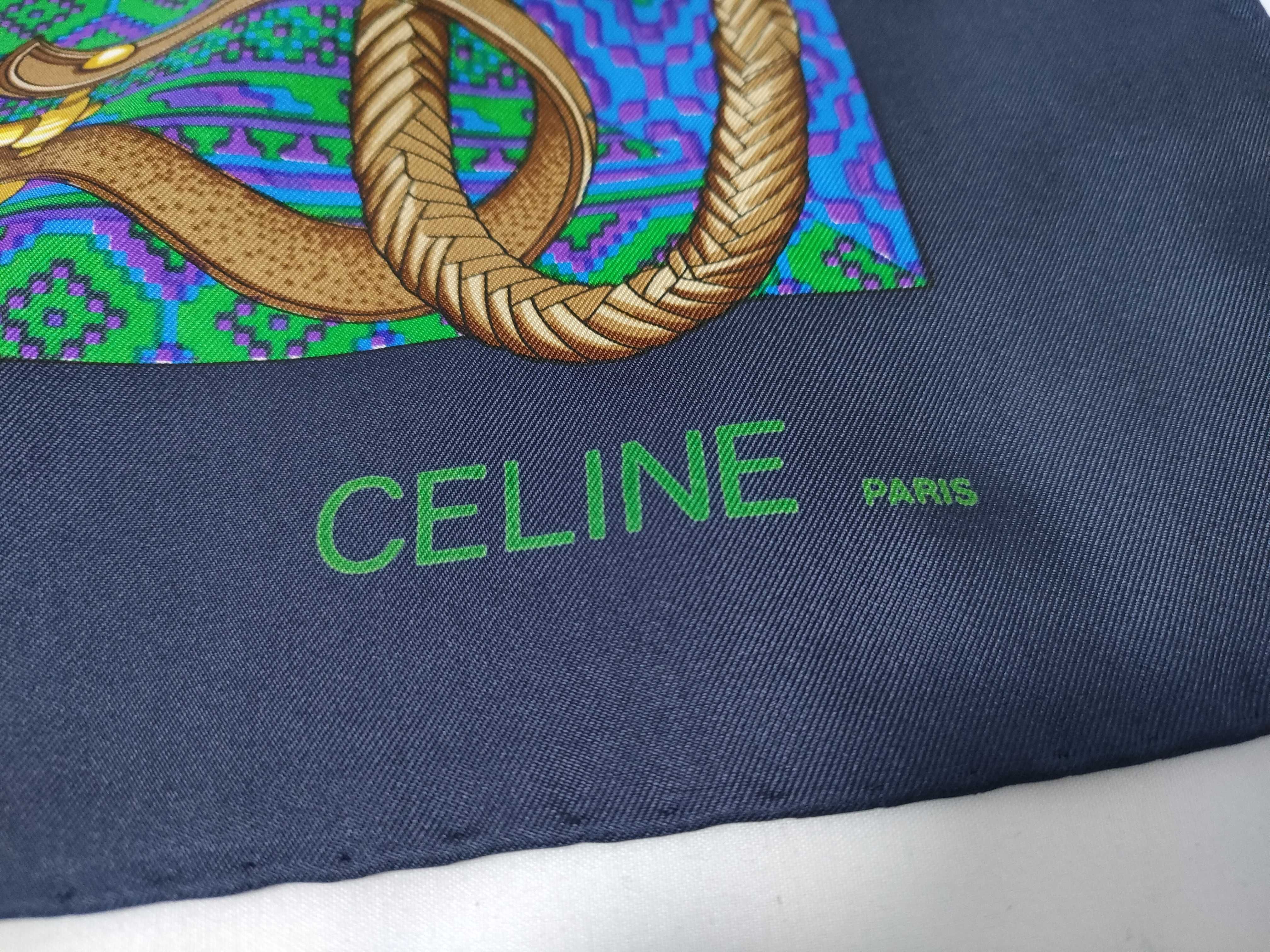 Celine Equestrian and Chain Motif Silk Scarf