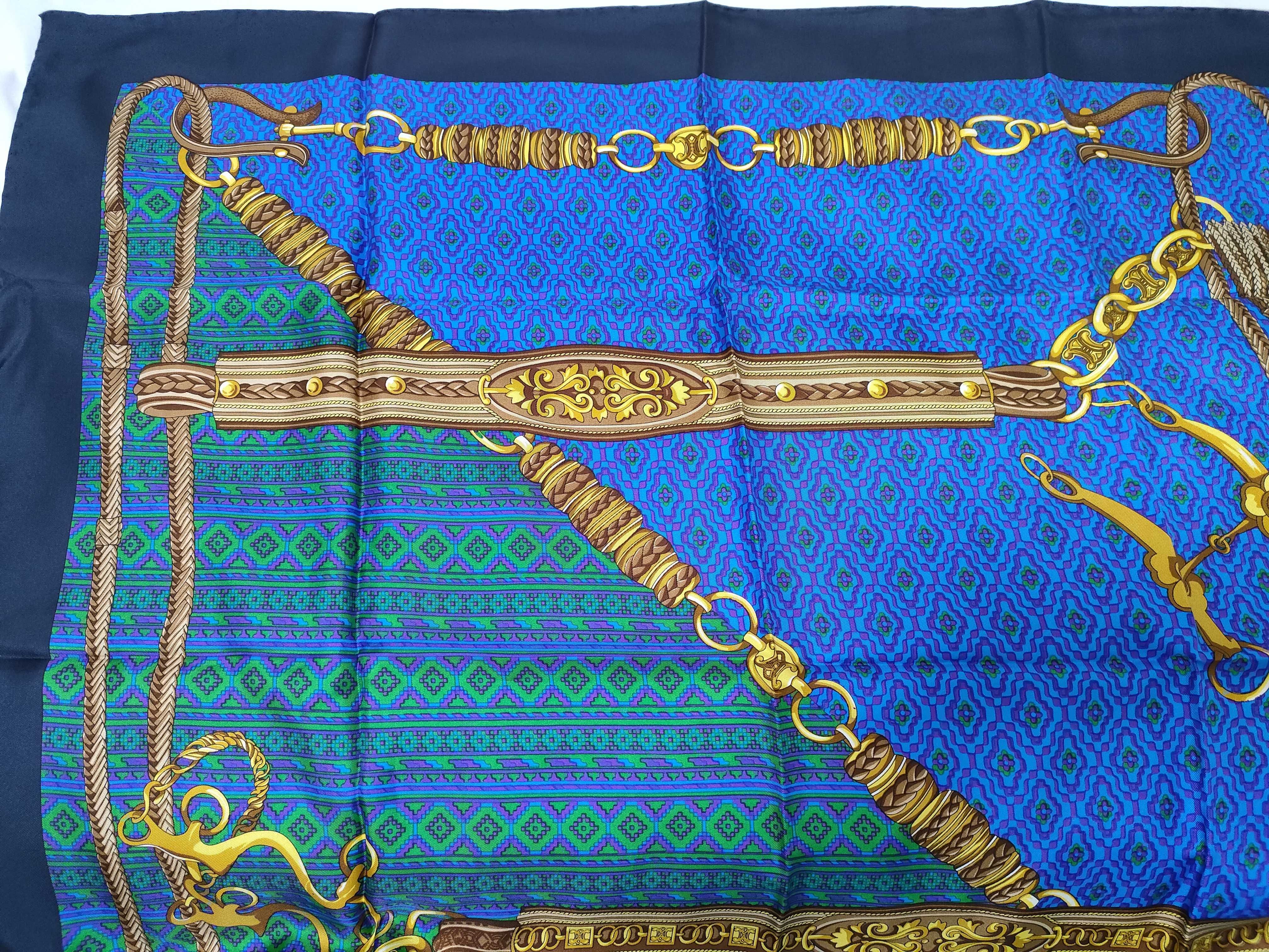 Celine Equestrian and Chain Motif Silk Scarf
