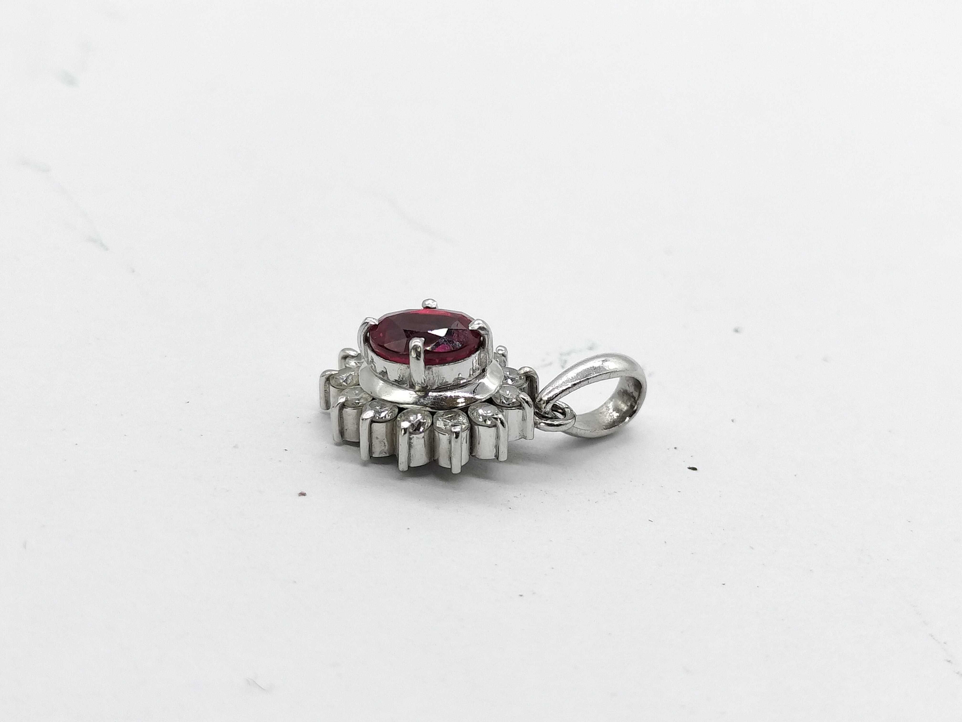 Platinum .47ct Ruby and .182ctw Diamond Halo Pendant