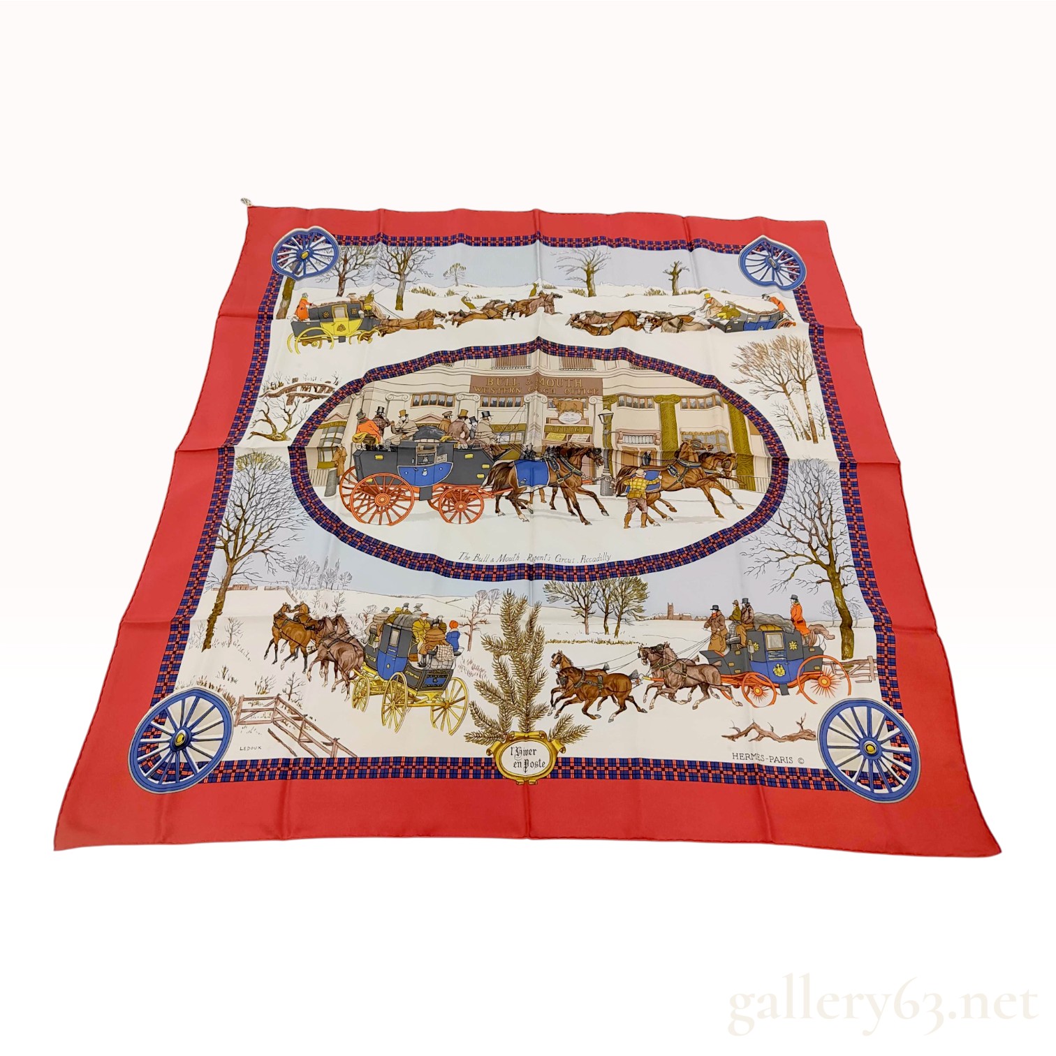 Hermes L'Hiver en Poste Silk Scarf Designed by Philippe Ledoux
